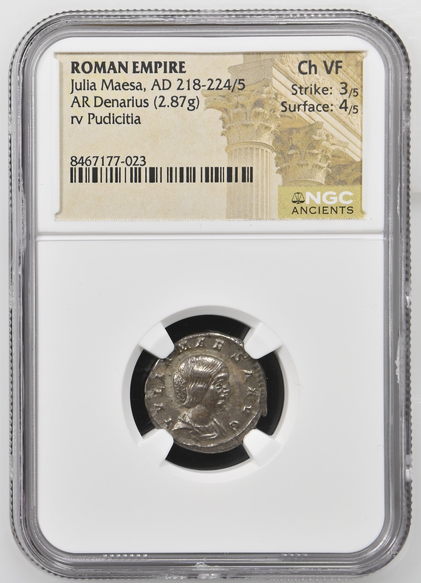 Roman Empire - Julia Maesa - Silver Denarius - NGC Ch VF - RIC:268