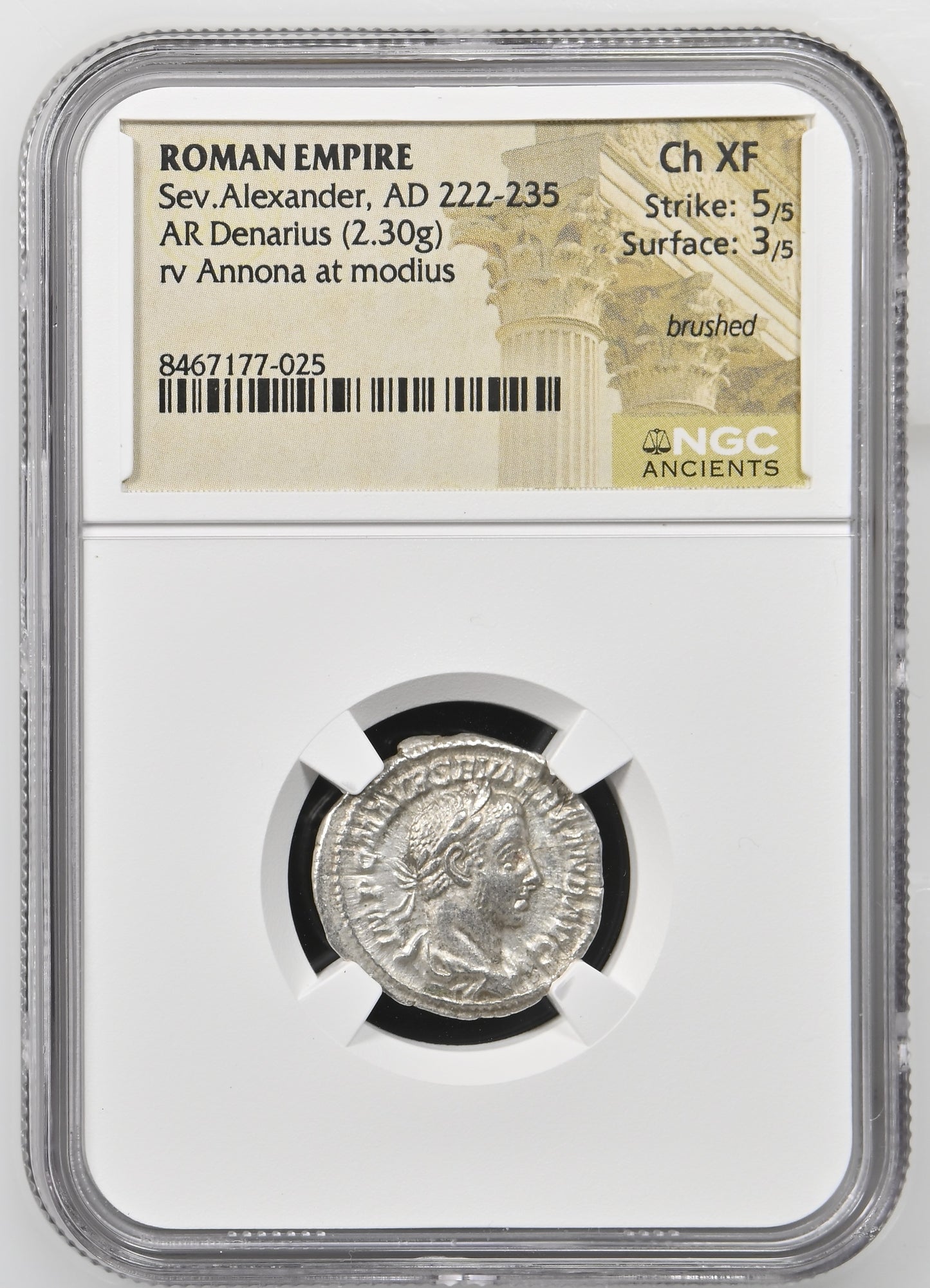 Roman Empire - Severus Alexander - Silver Denarius - NGC Ch XF - RIC:133