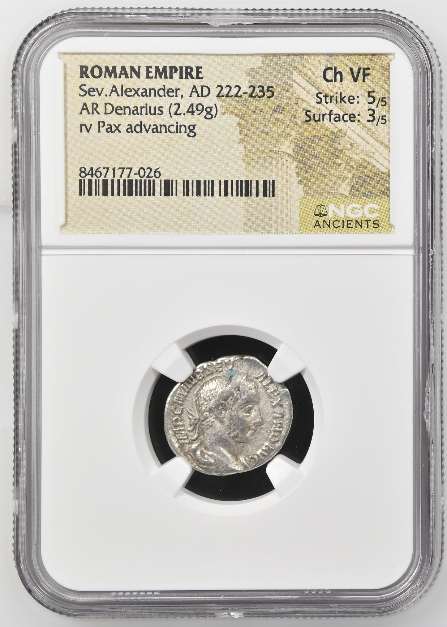 Roman Empire - Severus Alexander - Silver Denarius - NGC Ch VF - RIC:67