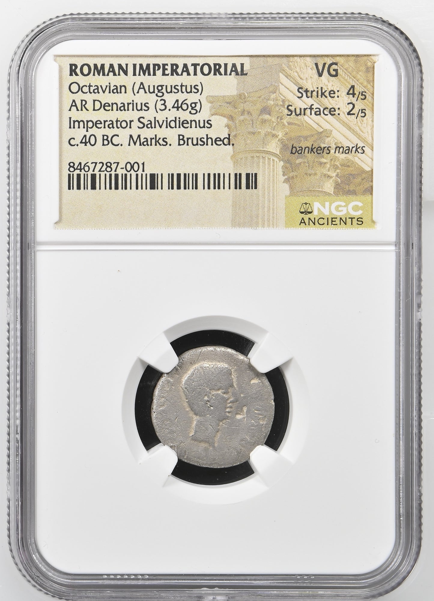 Roman Imperatorial - Octavian (Augustus) - Silver Denarius - NGC VG - Crawf. 523/1b