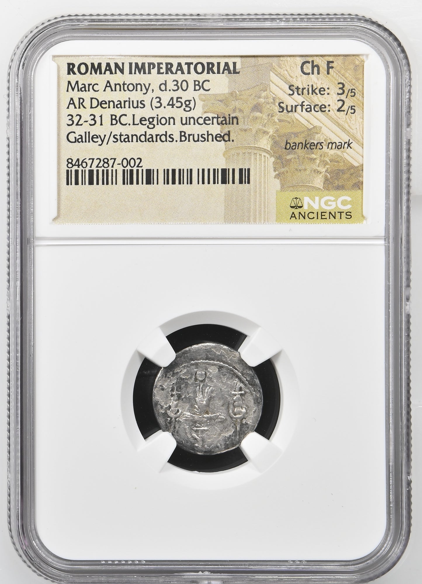 Roman Imperatorial - Marc Antony - Silver Denarius - NGC Ch F