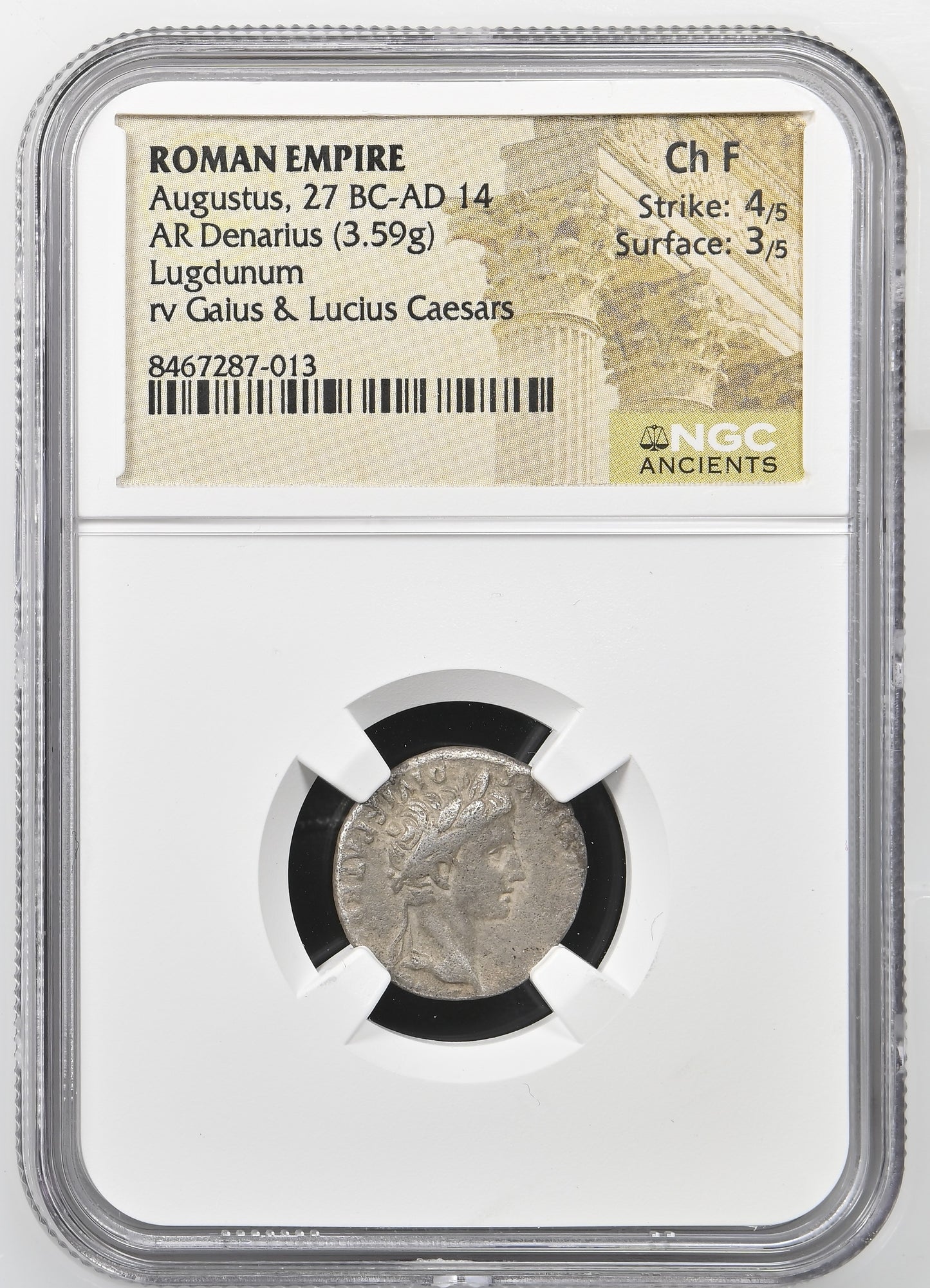 Roman Empire - Augustus - Silver Denarius - NGC Ch F - RIC:207