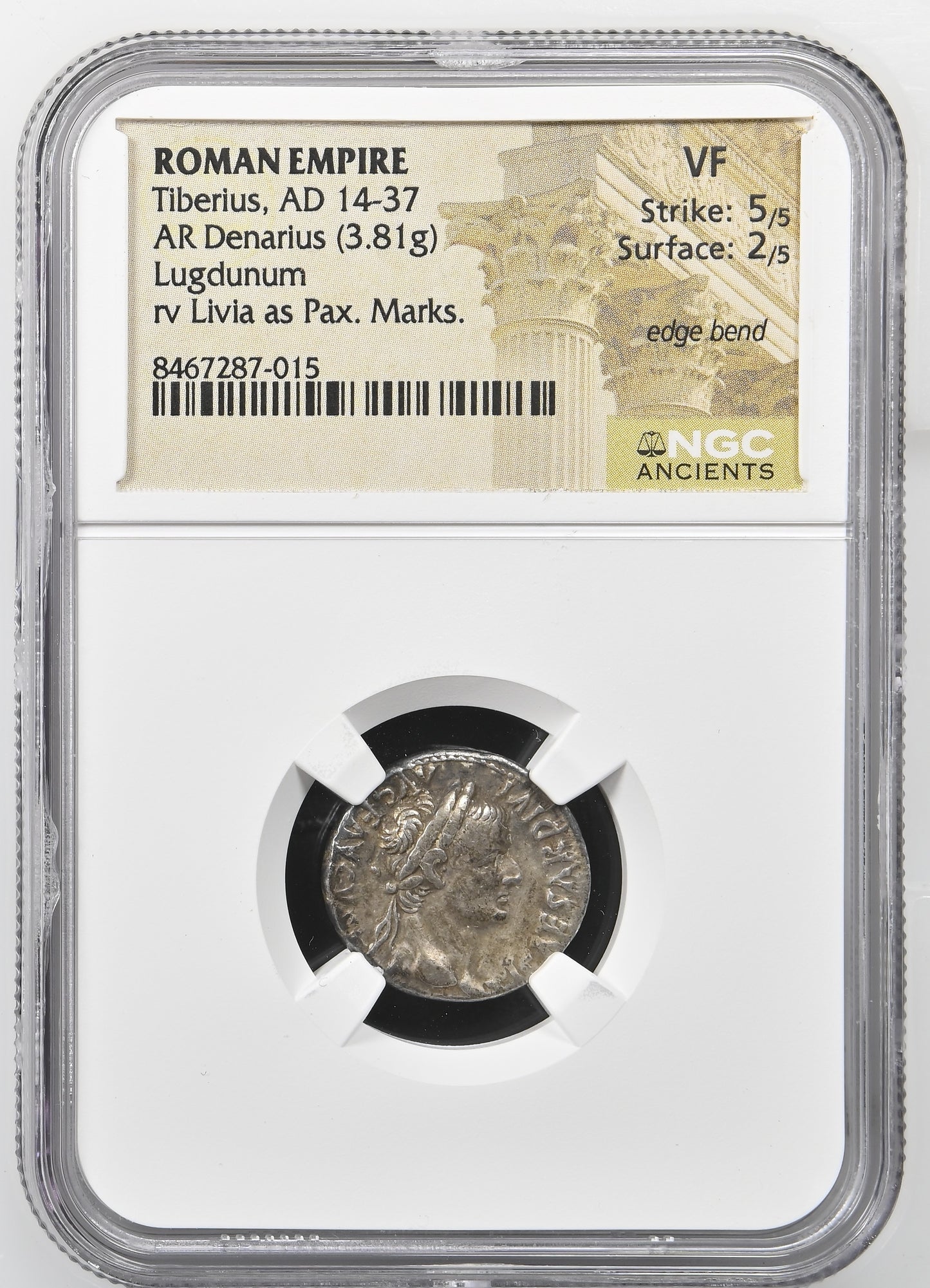 Roman Empire - Tiberius - Silver Denarius - NGC VF - RIC:30