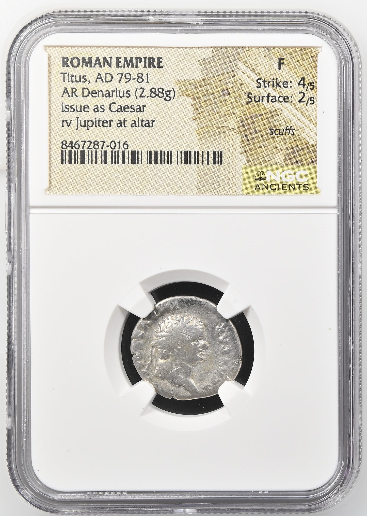 Roman Empire - Titus - Silver Denarius - NGC F - RIC:874