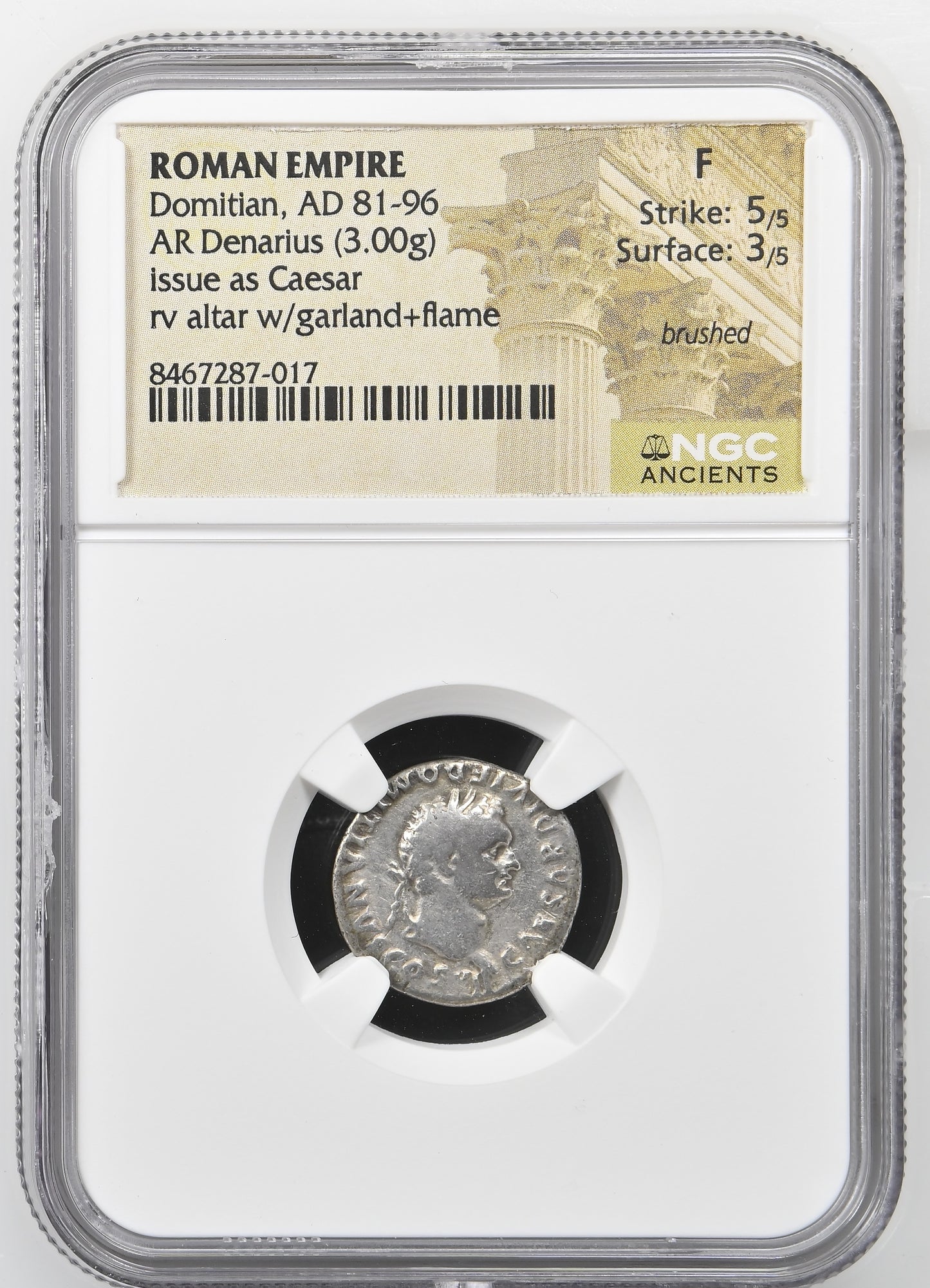 Roman Empire - Domitian - Silver Denarius - NGC F - RIC:266