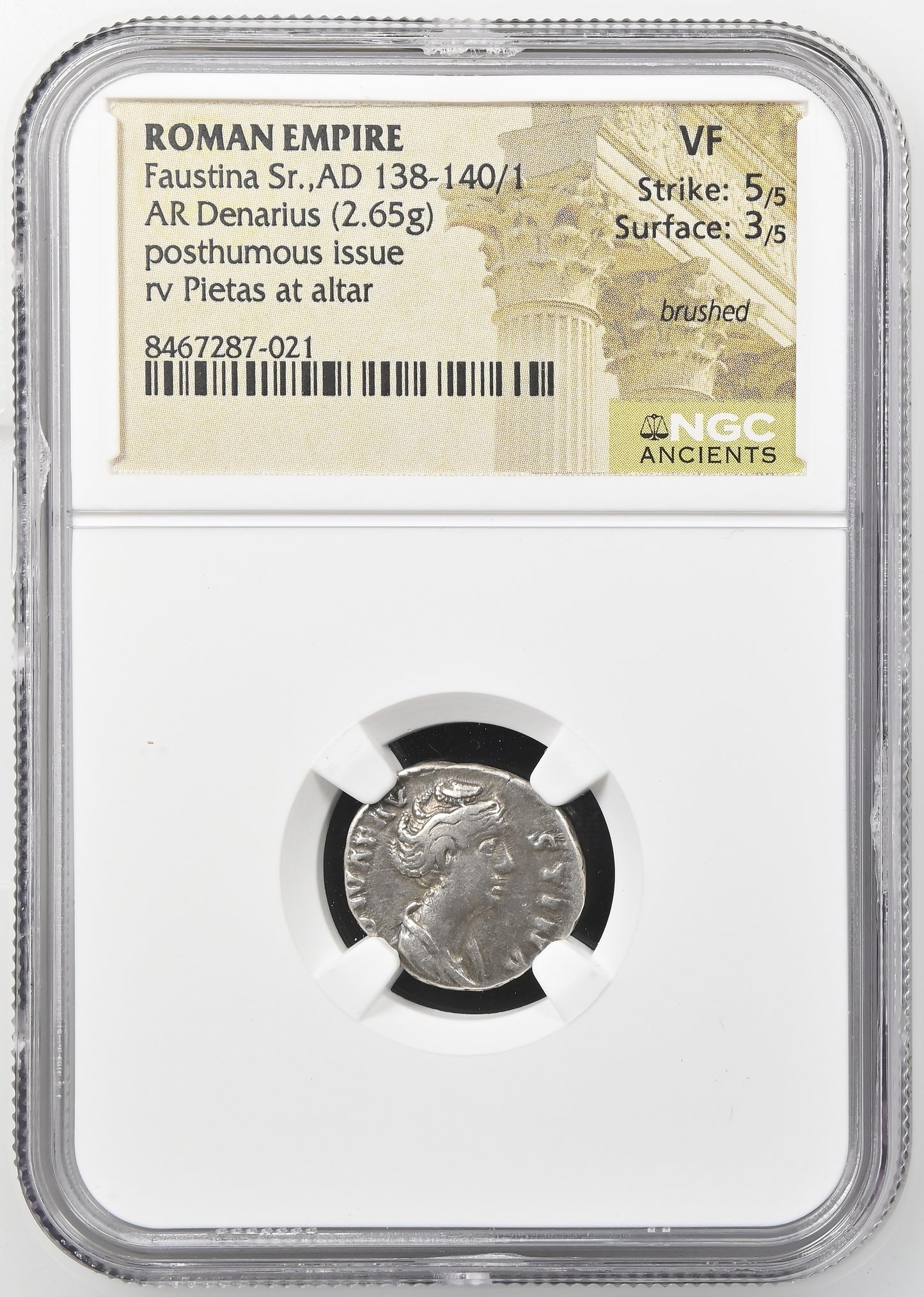 Roman Empire - Faustina I - Silver Denarius - NGC VF - RIC:373