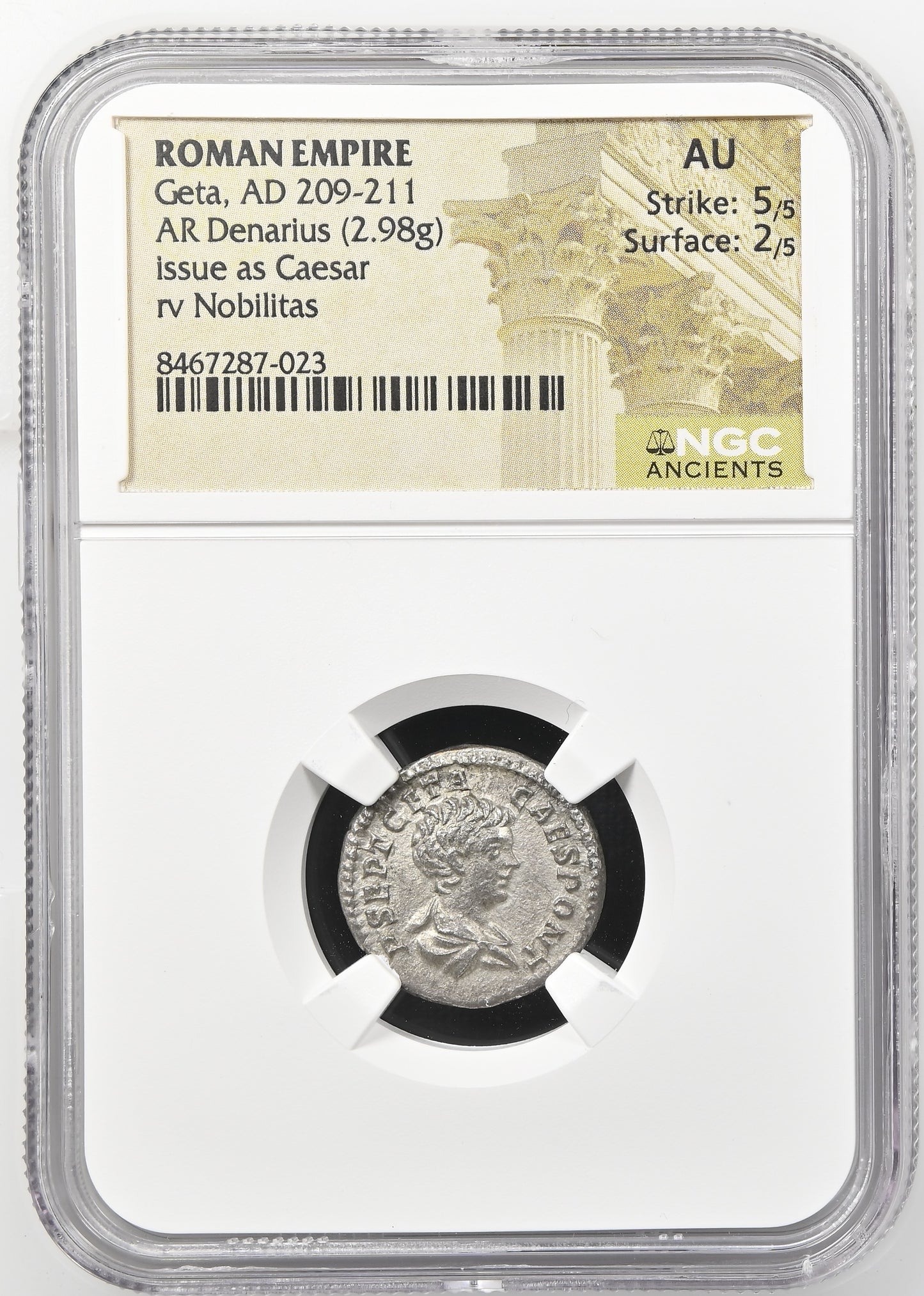 Roman Empire - Geta - Silver Denarius - NGC AU - RIC:13a