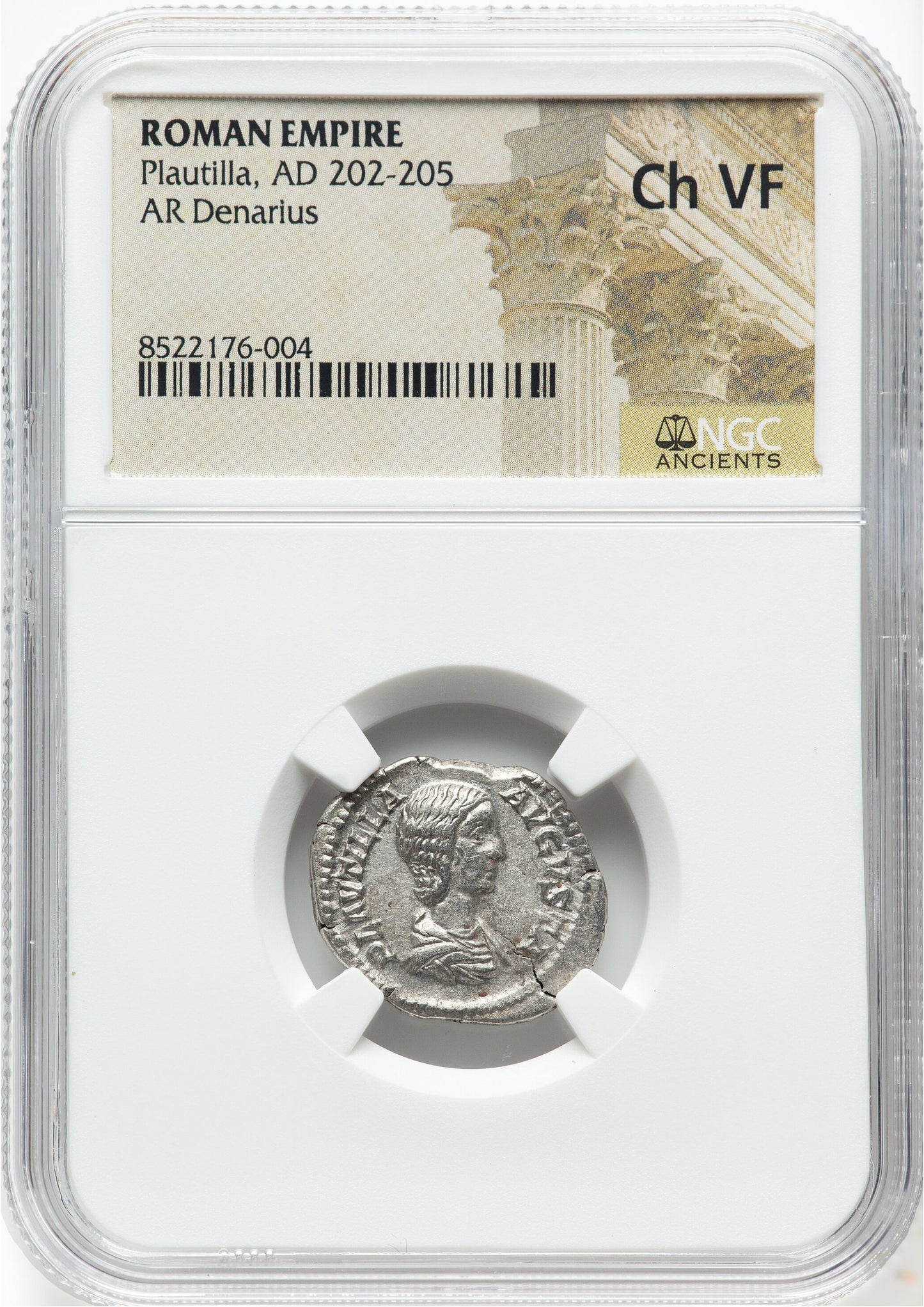 Roman Empire - Plautilla - Silver Denarius - NGC Ch VF
