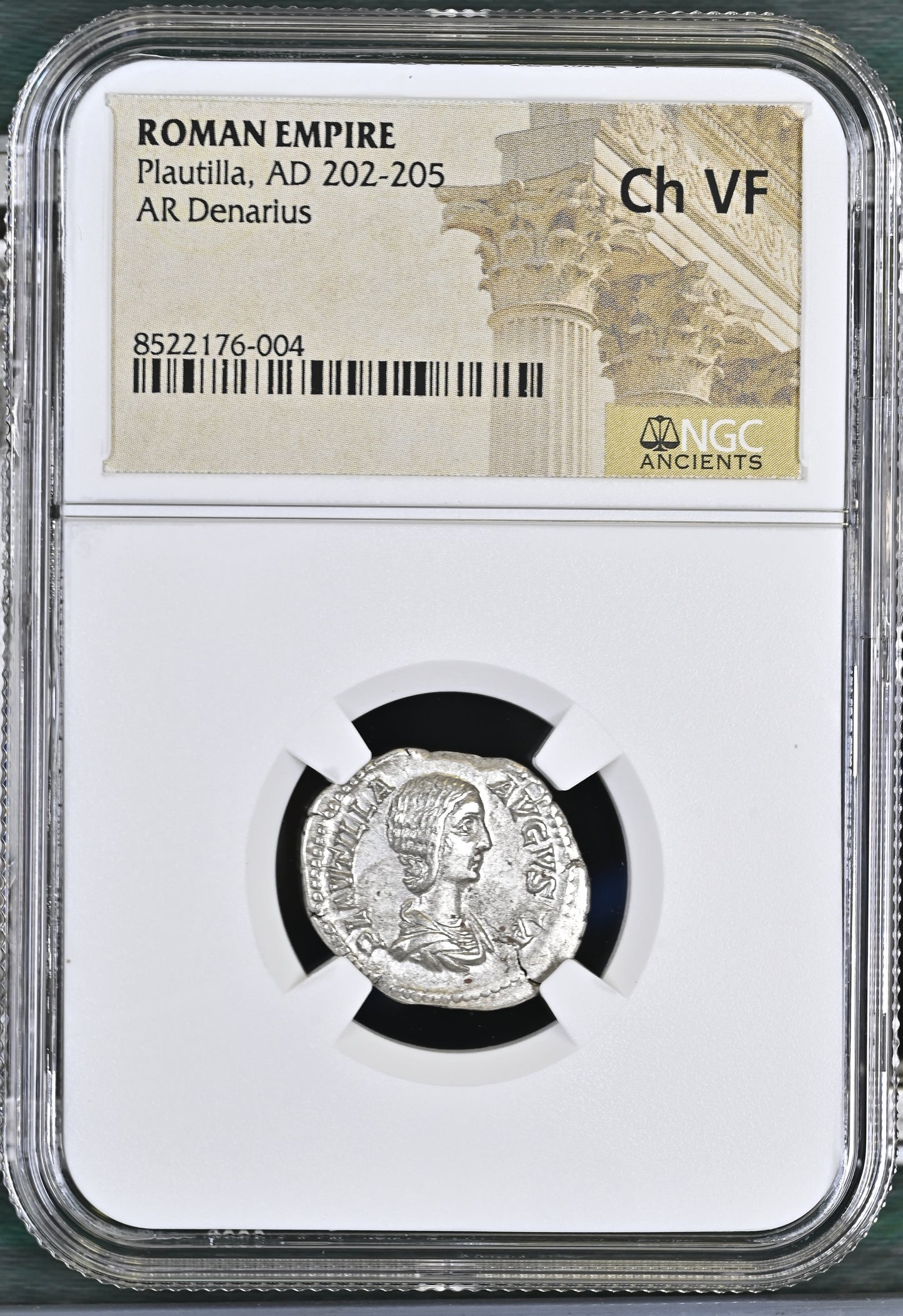 Roman Empire - Plautilla - Silver Denarius - NGC Ch VF