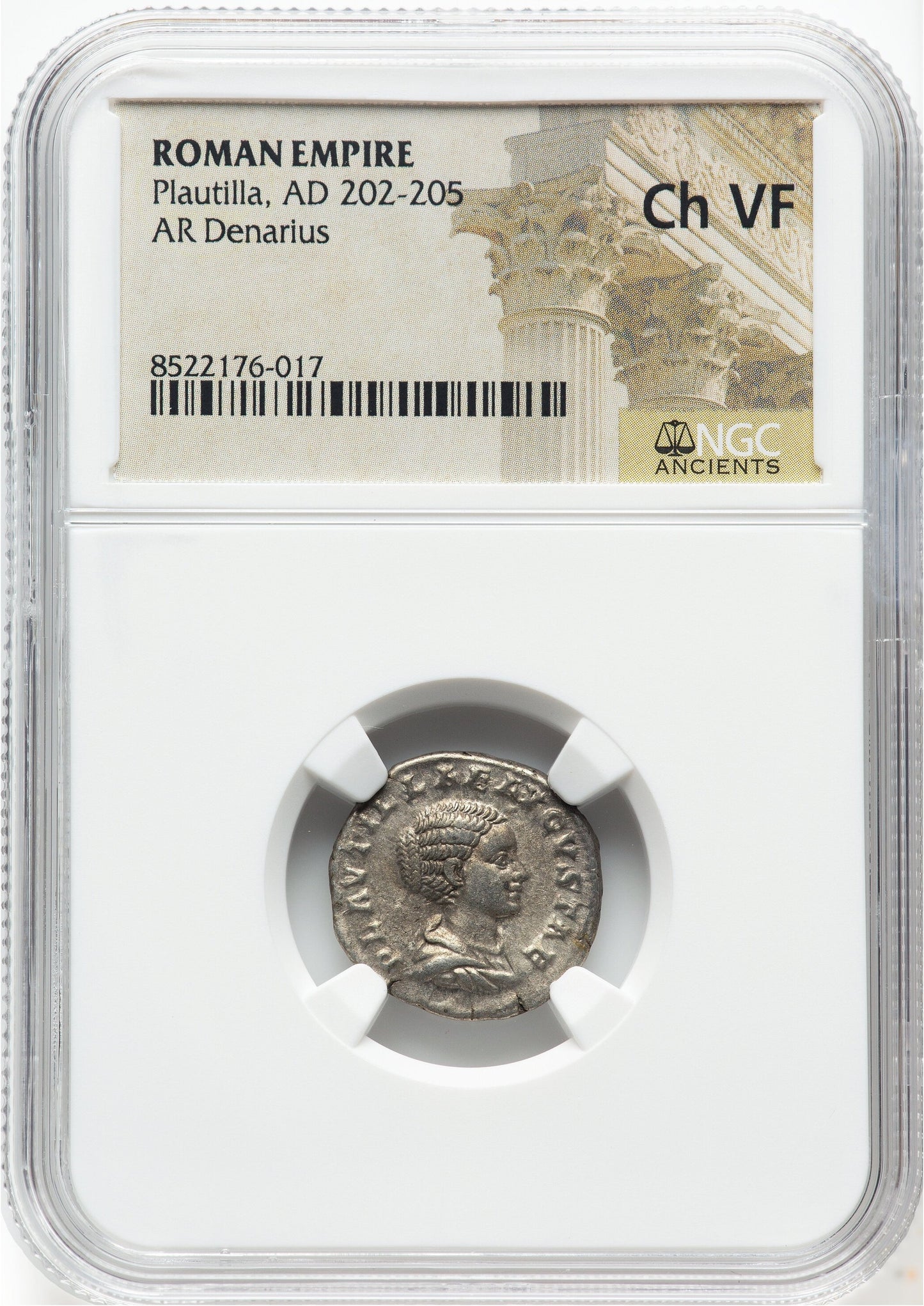 Roman Empire - Plautilla - Silver Denarius - NGC Ch VF
