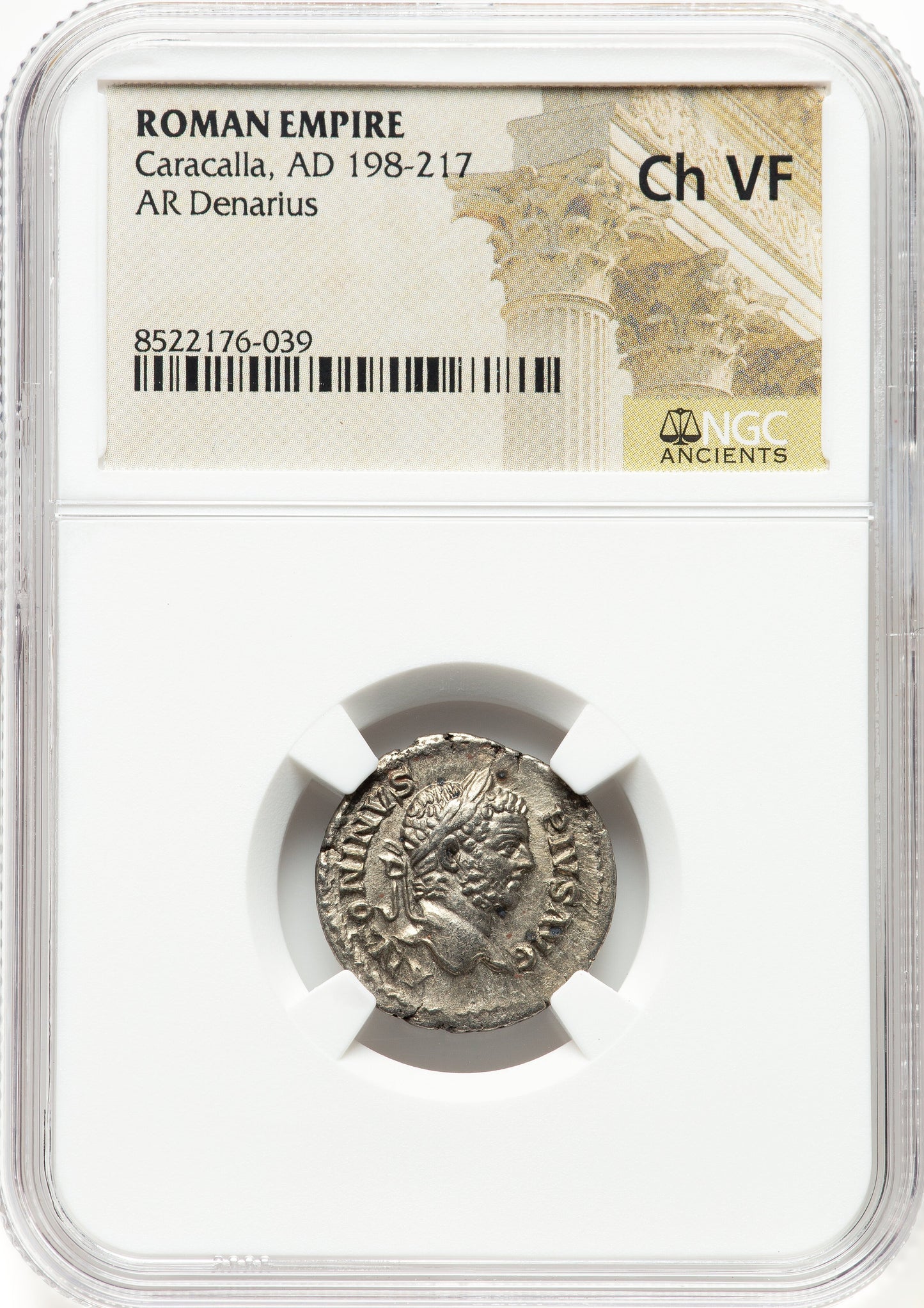 Roman Empire - Caracalla - Silver Denarius - NGC Ch VF