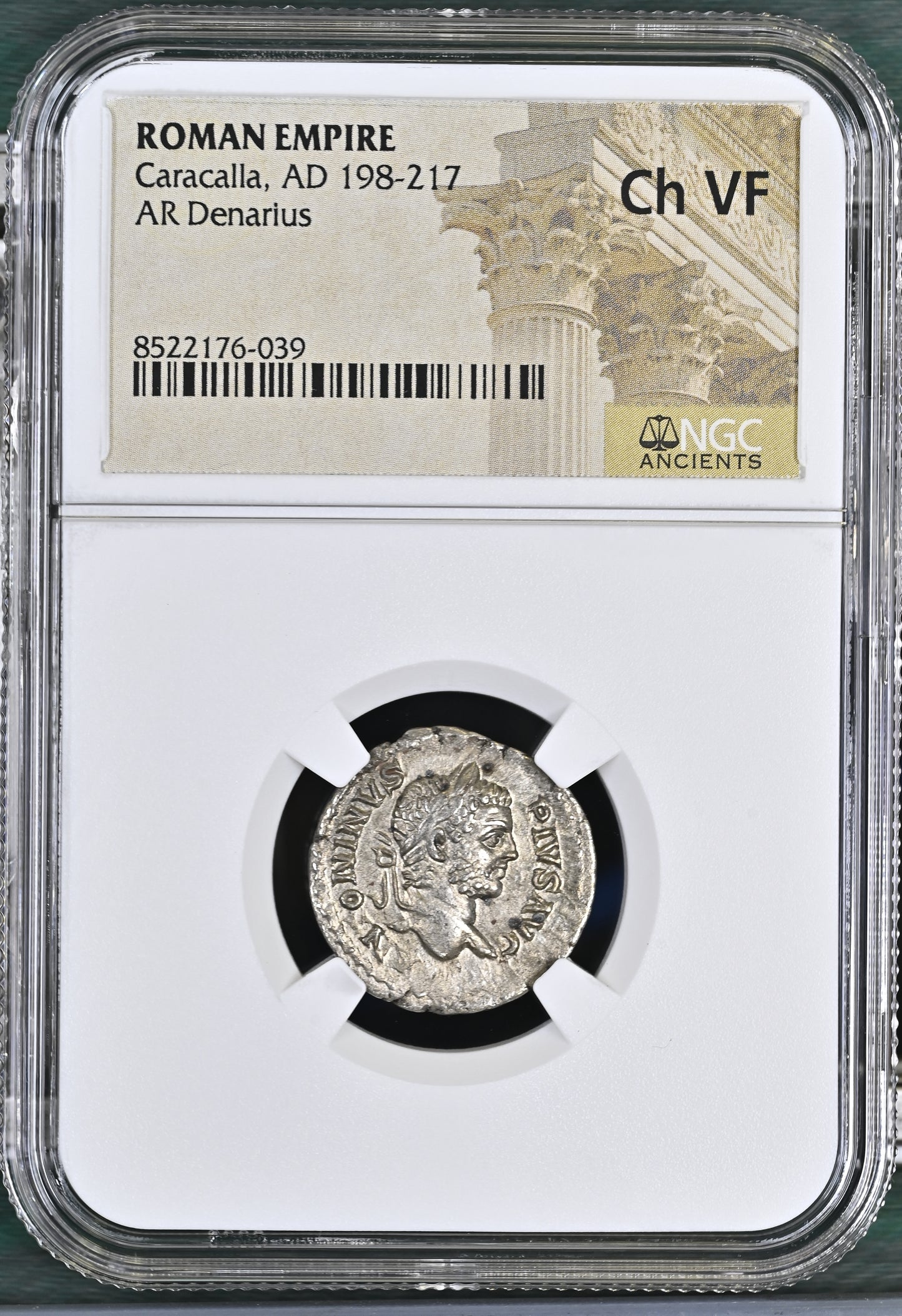 Roman Empire - Caracalla - Silver Denarius - NGC Ch VF