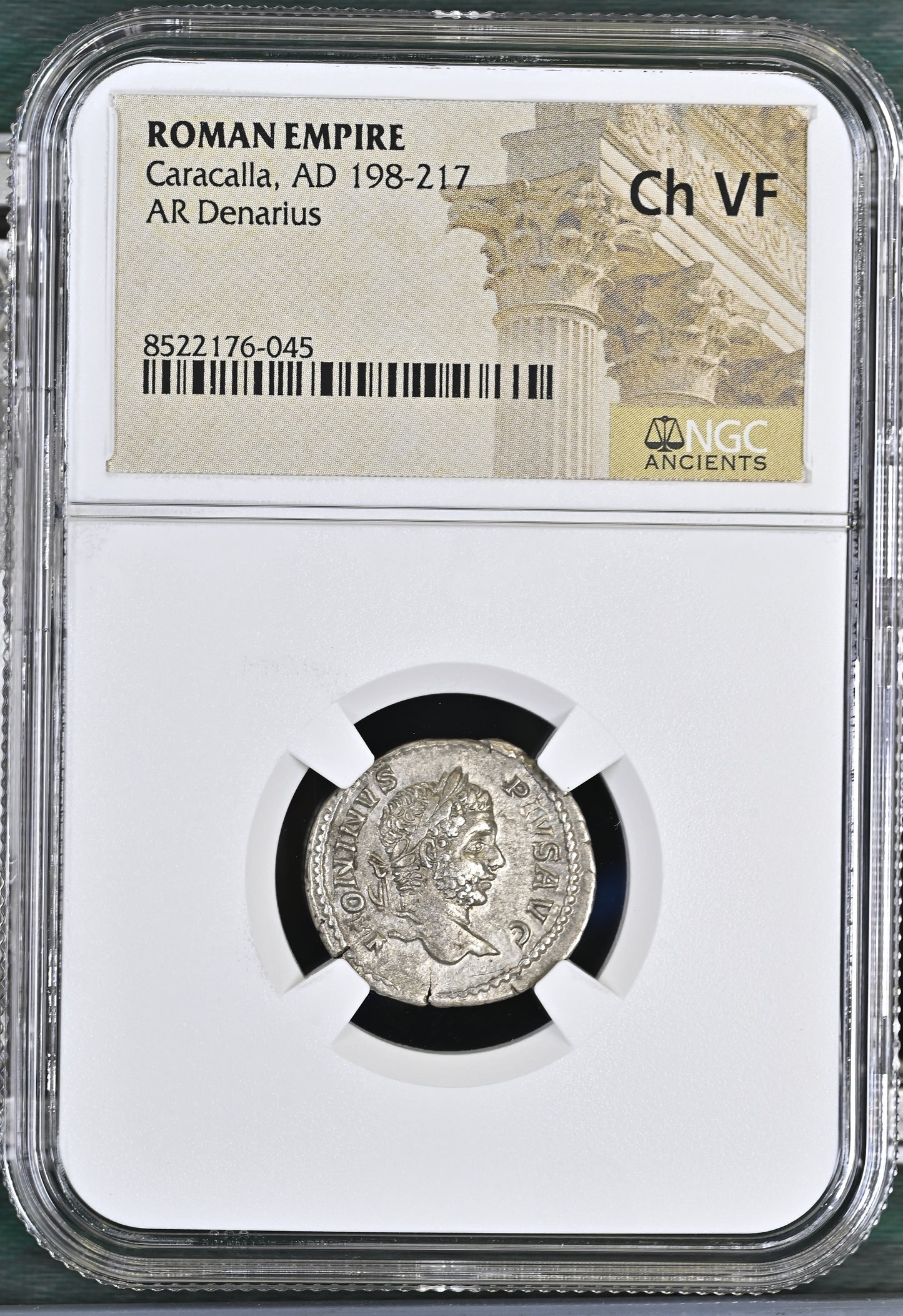 Roman Empire - Caracalla - Silver Denarius - NGC Ch VF