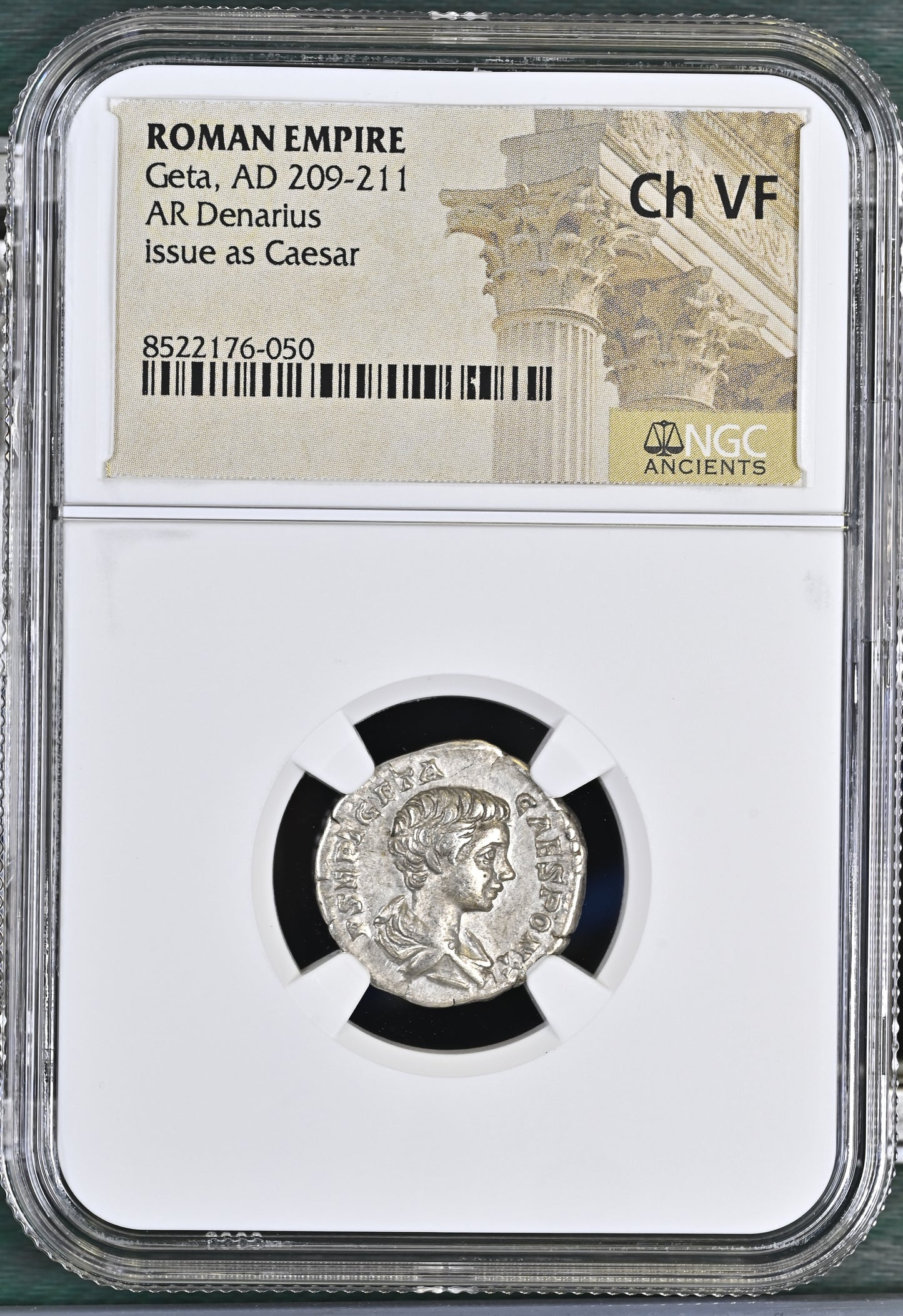 Roman Empire - Geta - Silver Denarius - NGC Ch VF