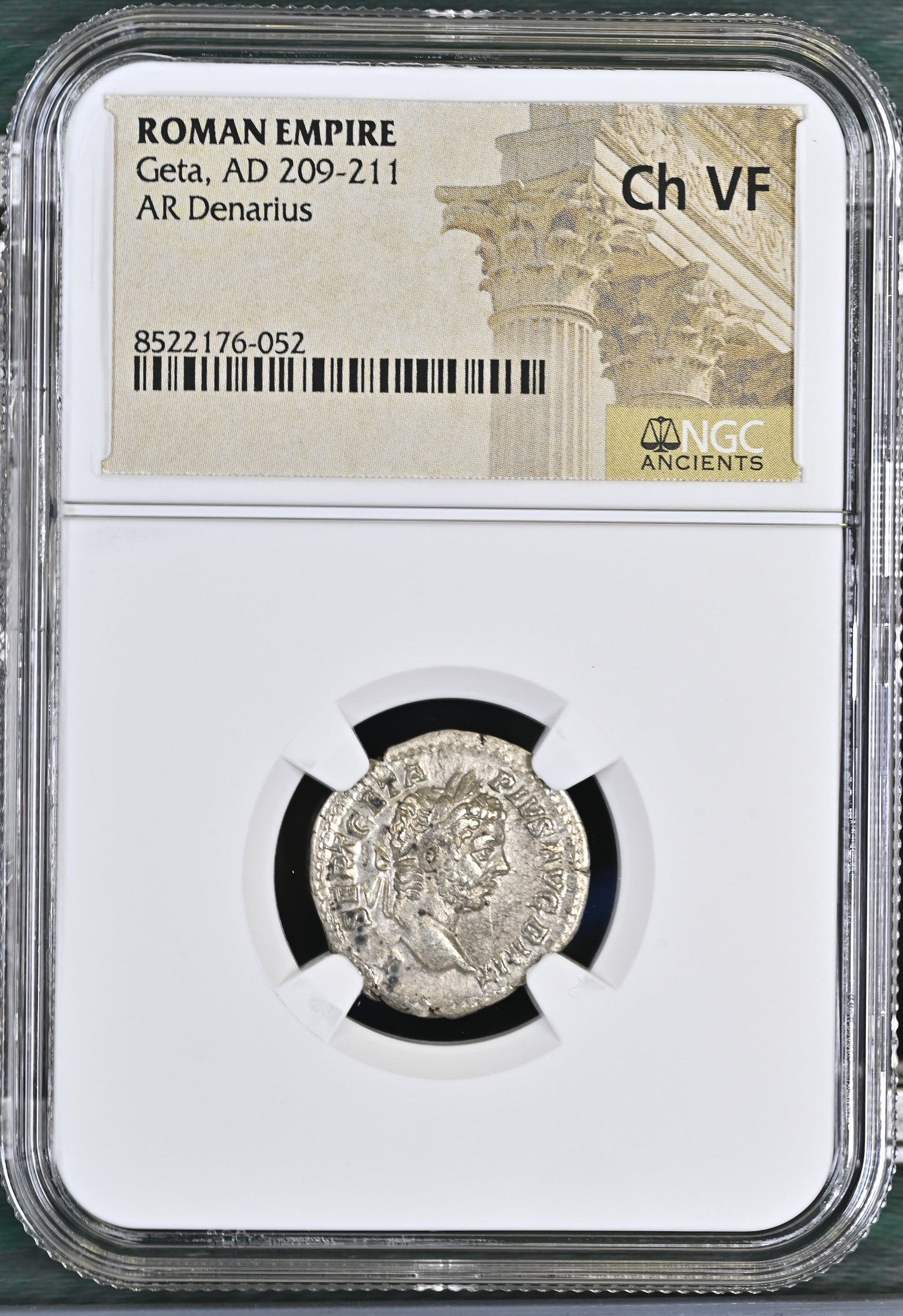 Roman Empire - Geta - Silver Denarius - NGC Ch VF