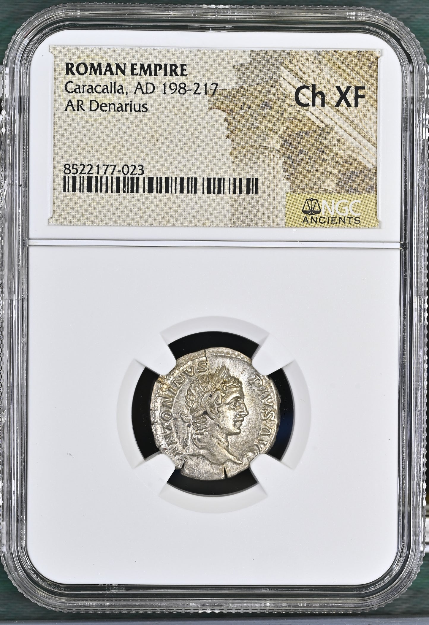 Roman Empire - Caracalla - Silver Denarius - NGC Ch XF