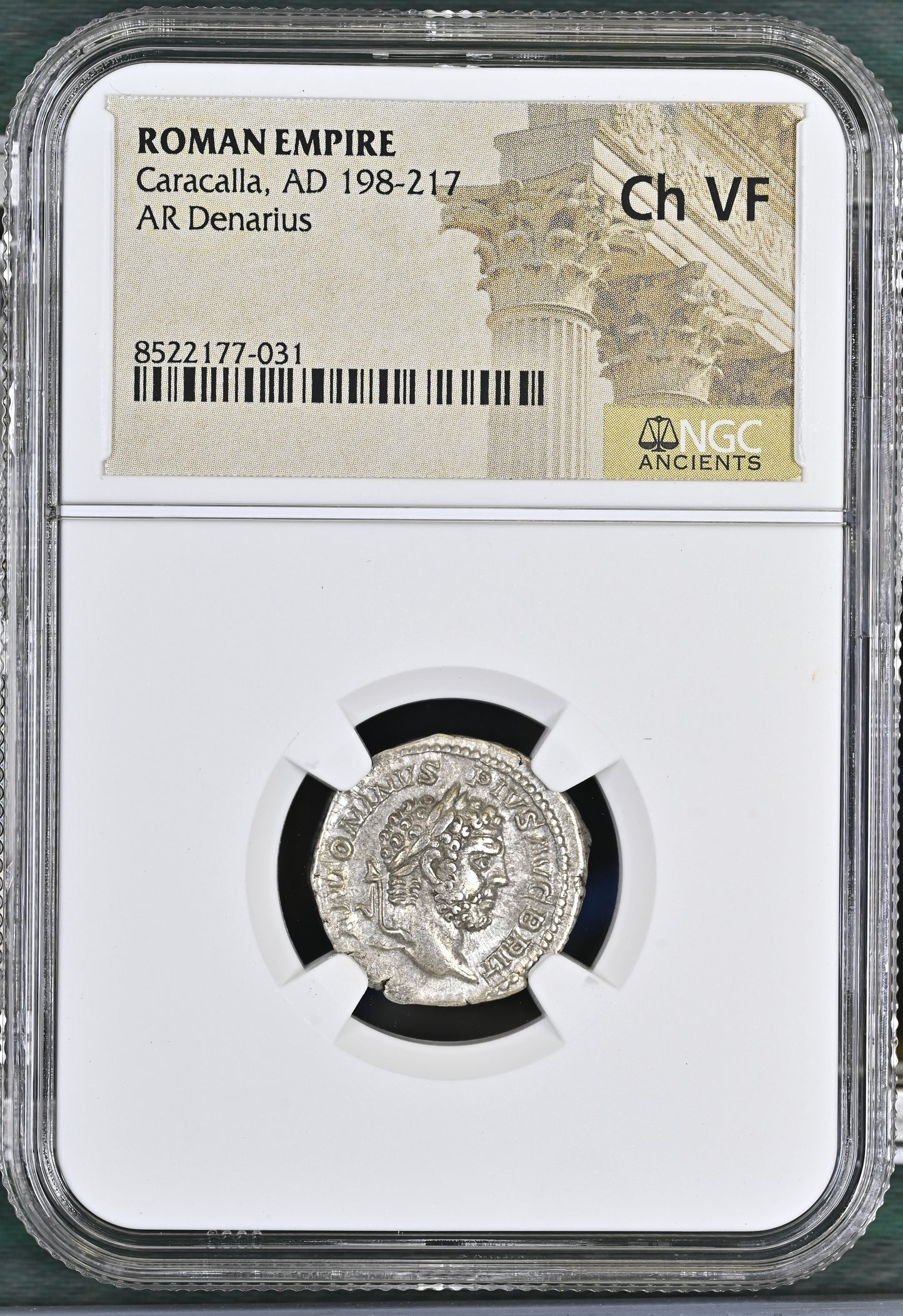 Roman Empire - Caracalla - Silver Denarius - NGC Ch VF