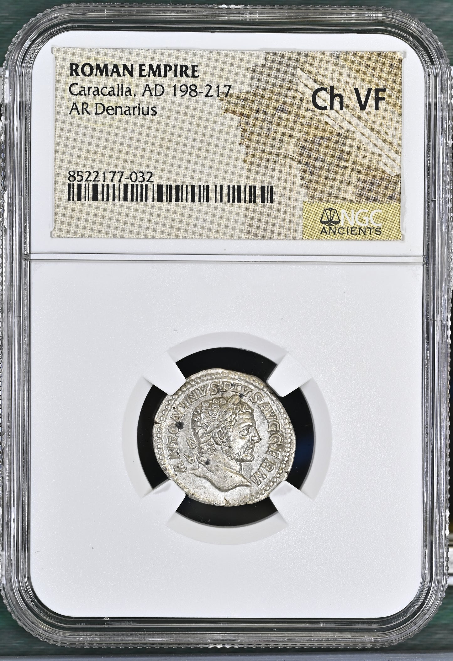 Roman Empire - Caracalla - Silver Denarius - NGC Ch VF