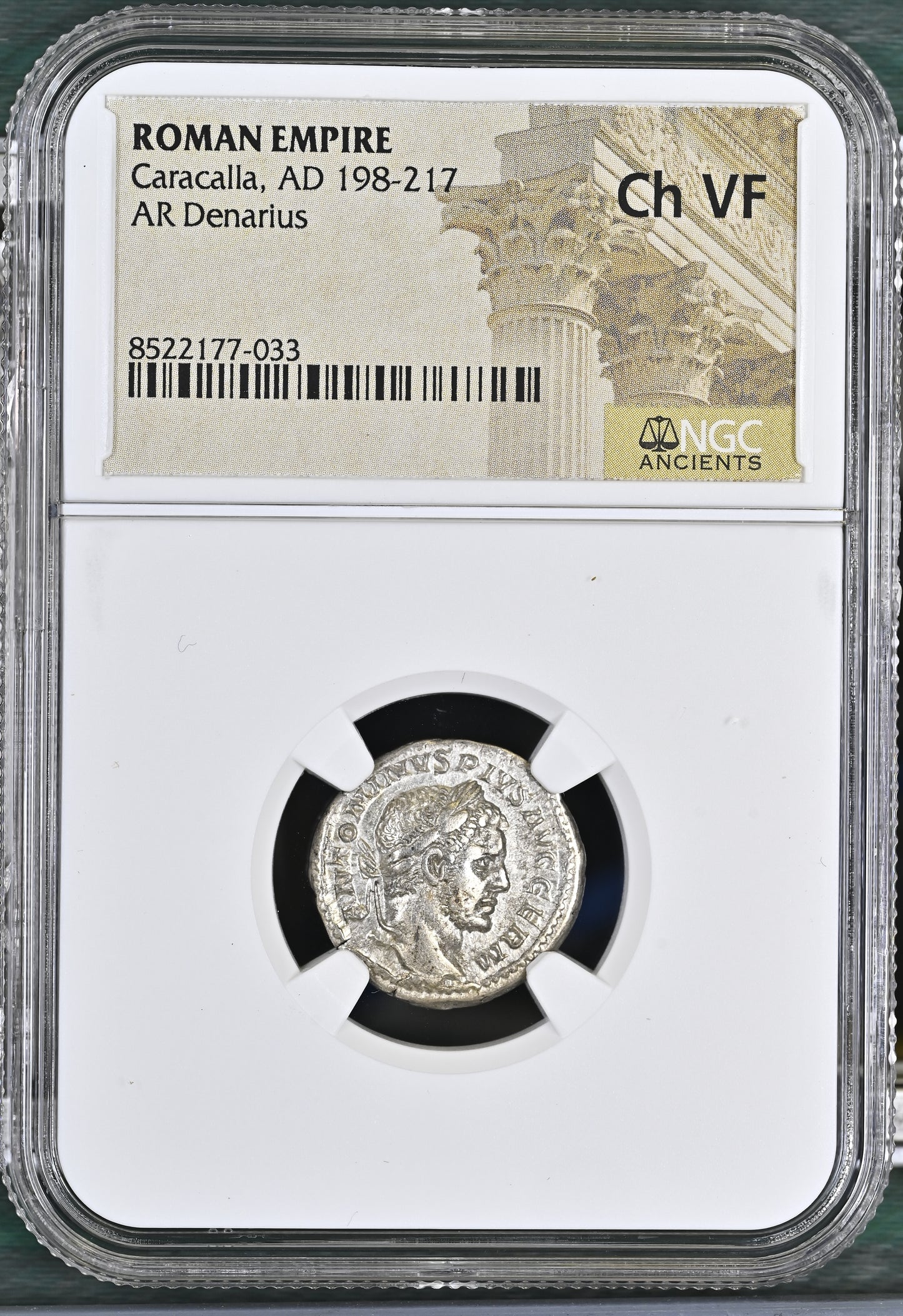 Roman Empire - Caracalla - Silver Denarius - NGC Ch VF