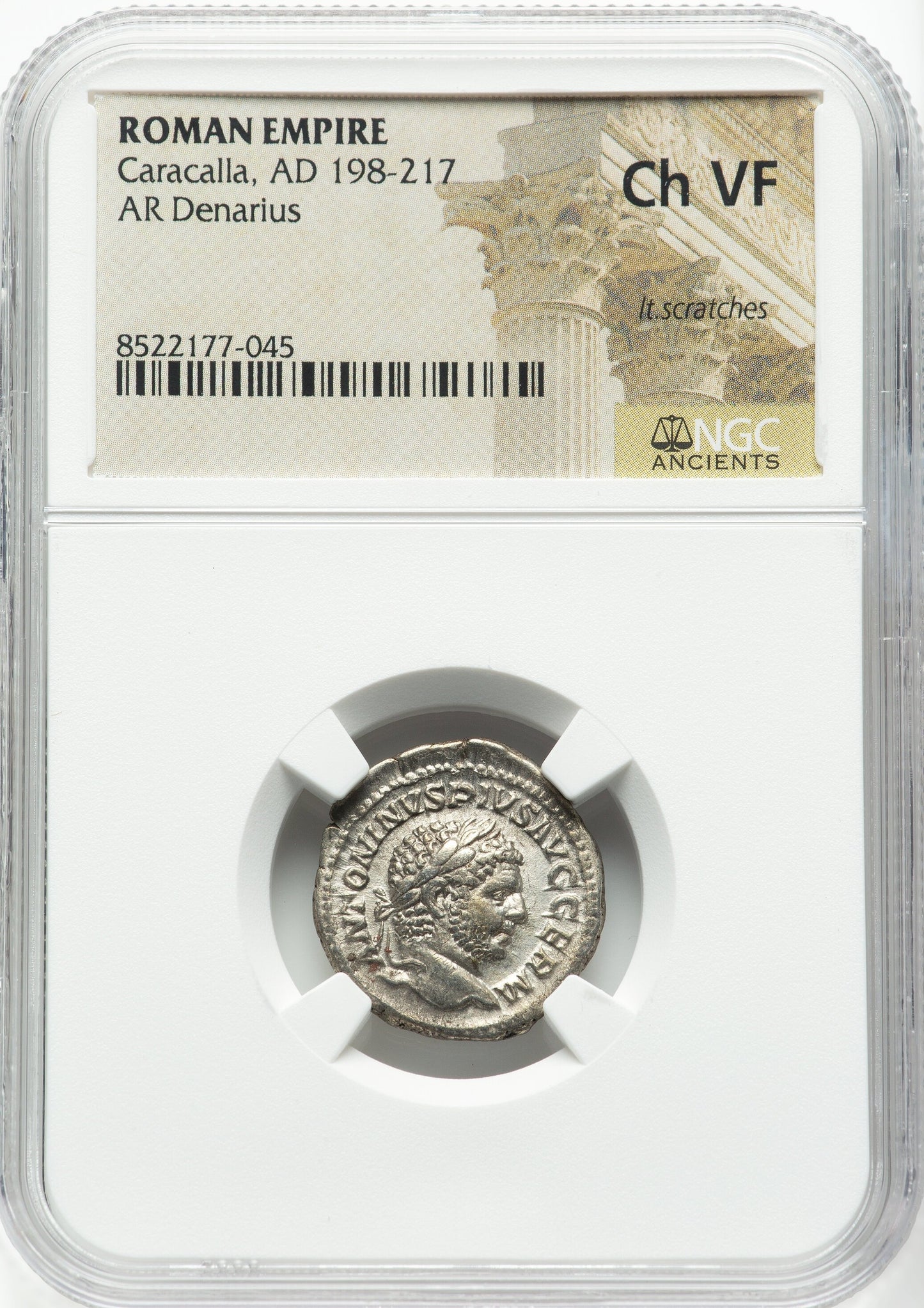 Roman Empire - Caracalla - Silver Denarius - NGC Ch VF