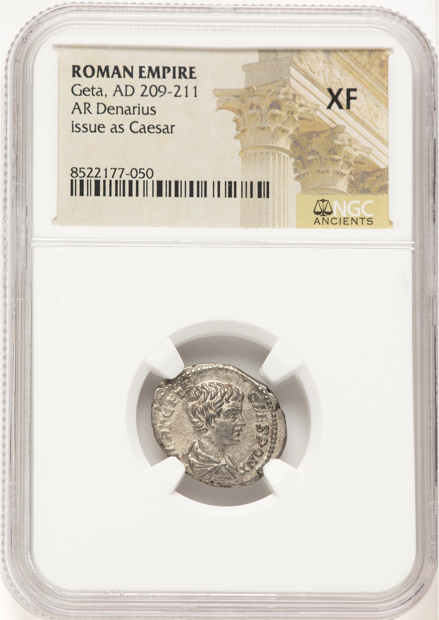 Roman Empire - Geta - Silver Denarius - NGC XF
