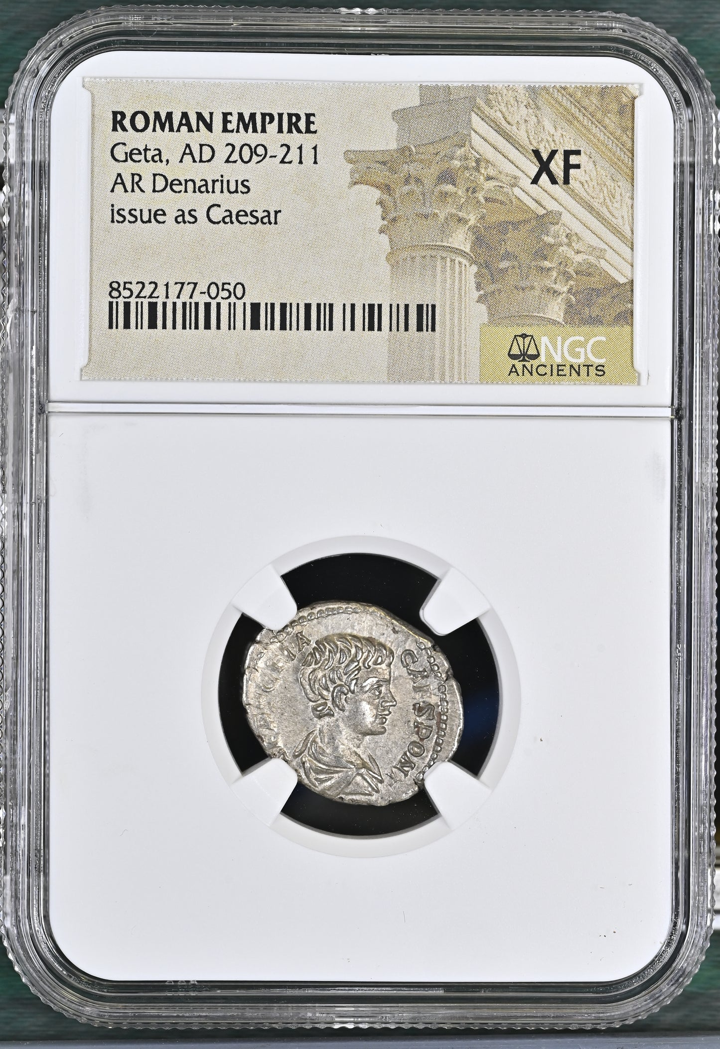 Roman Empire - Geta - Silver Denarius - NGC XF
