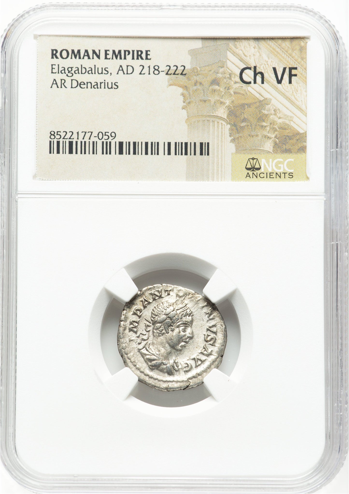 Roman Empire - Elagabalus - Silver Denarius - NGC Ch VF