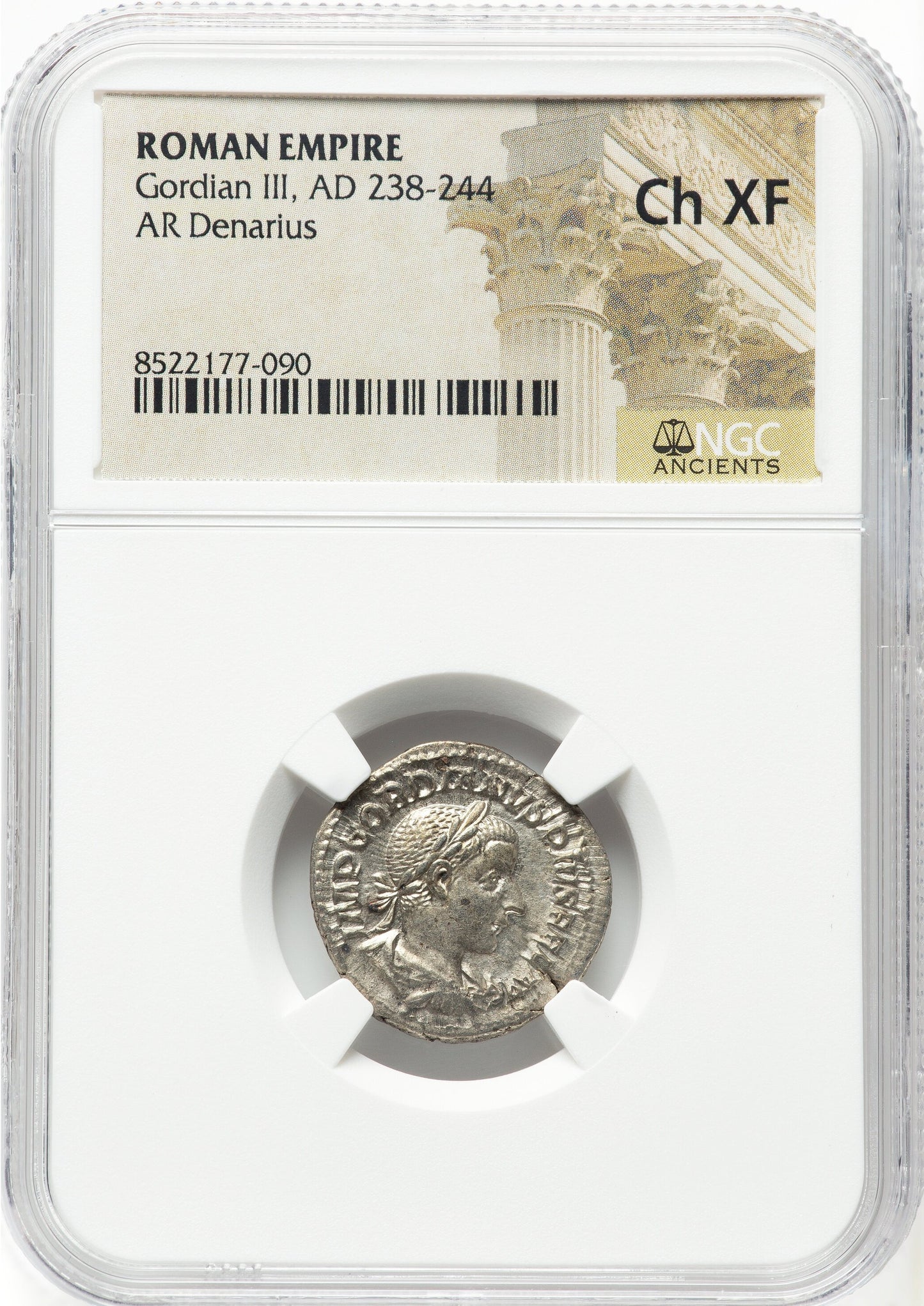Roman Empire - Gordian III - Silver Denarius - NGC Ch XF