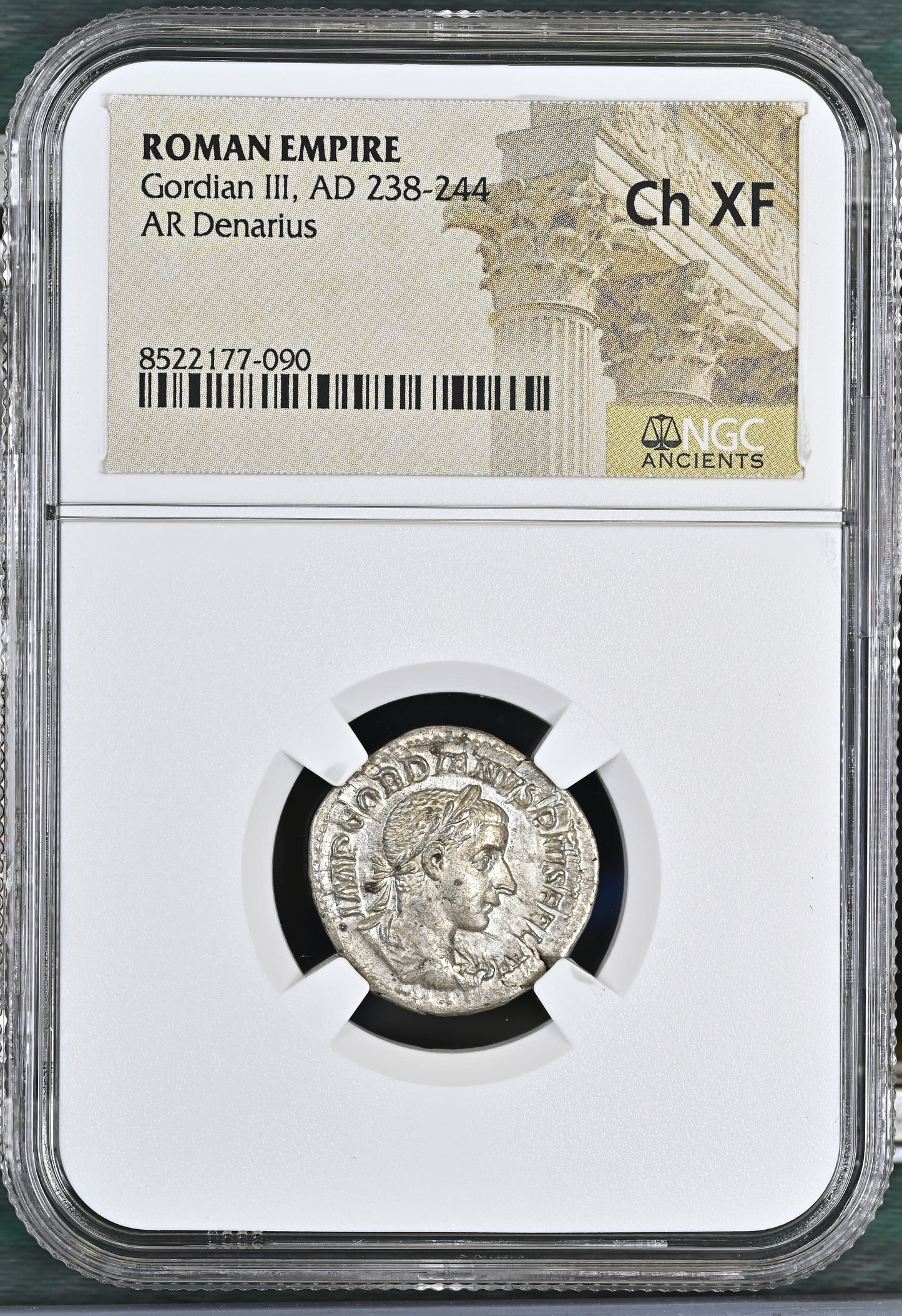 Roman Empire - Gordian III - Silver Denarius - NGC Ch XF