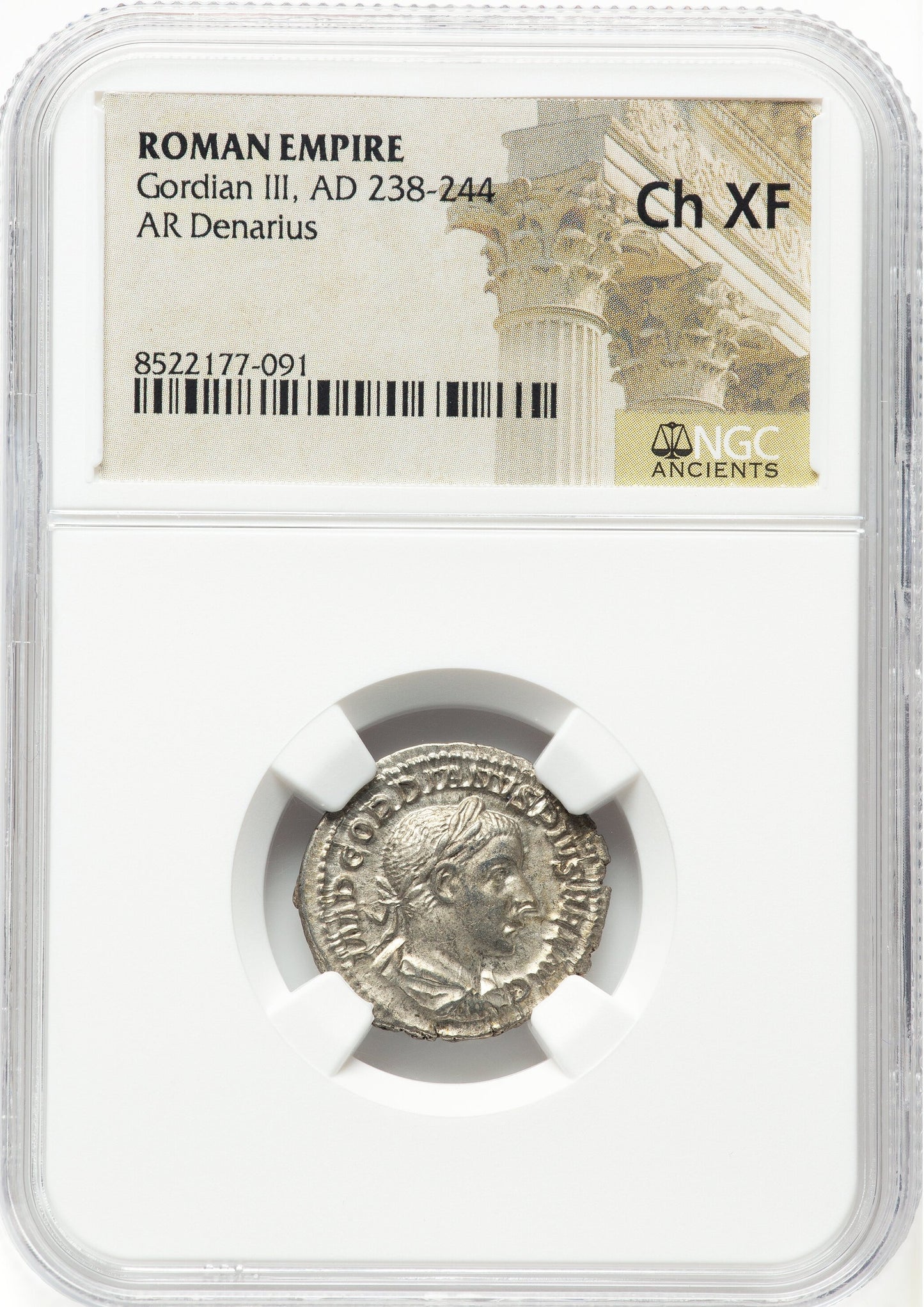 Roman Empire - Gordian III - Silver Denarius - NGC Ch XF