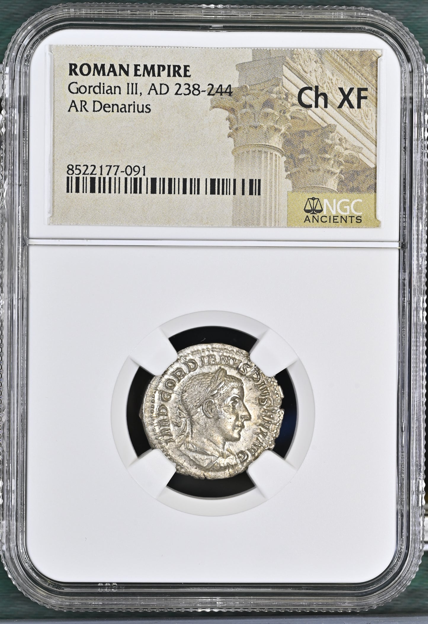 Roman Empire - Gordian III - Silver Denarius - NGC Ch XF