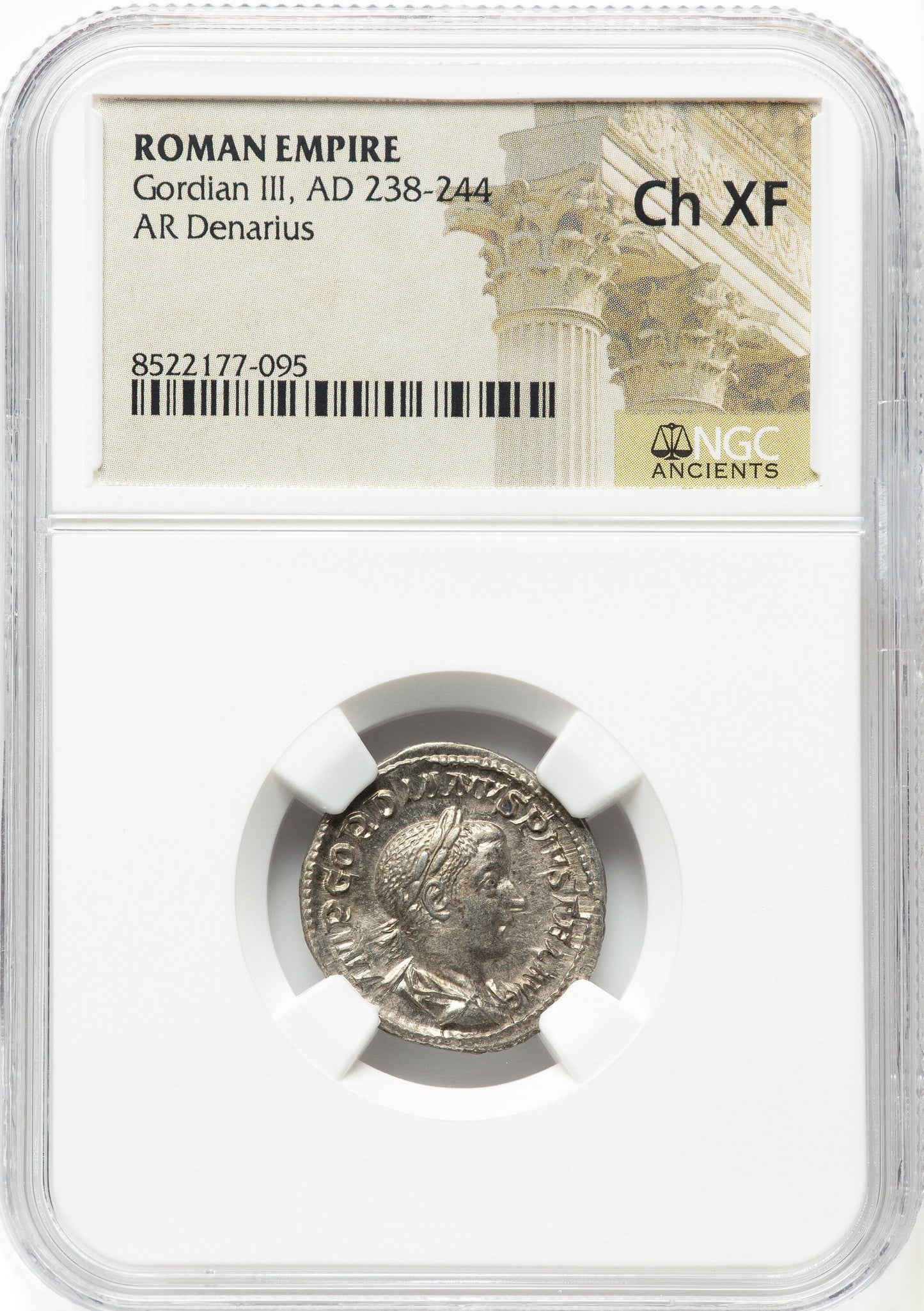 Roman Empire - Gordian III - Silver Denarius - NGC Ch XF