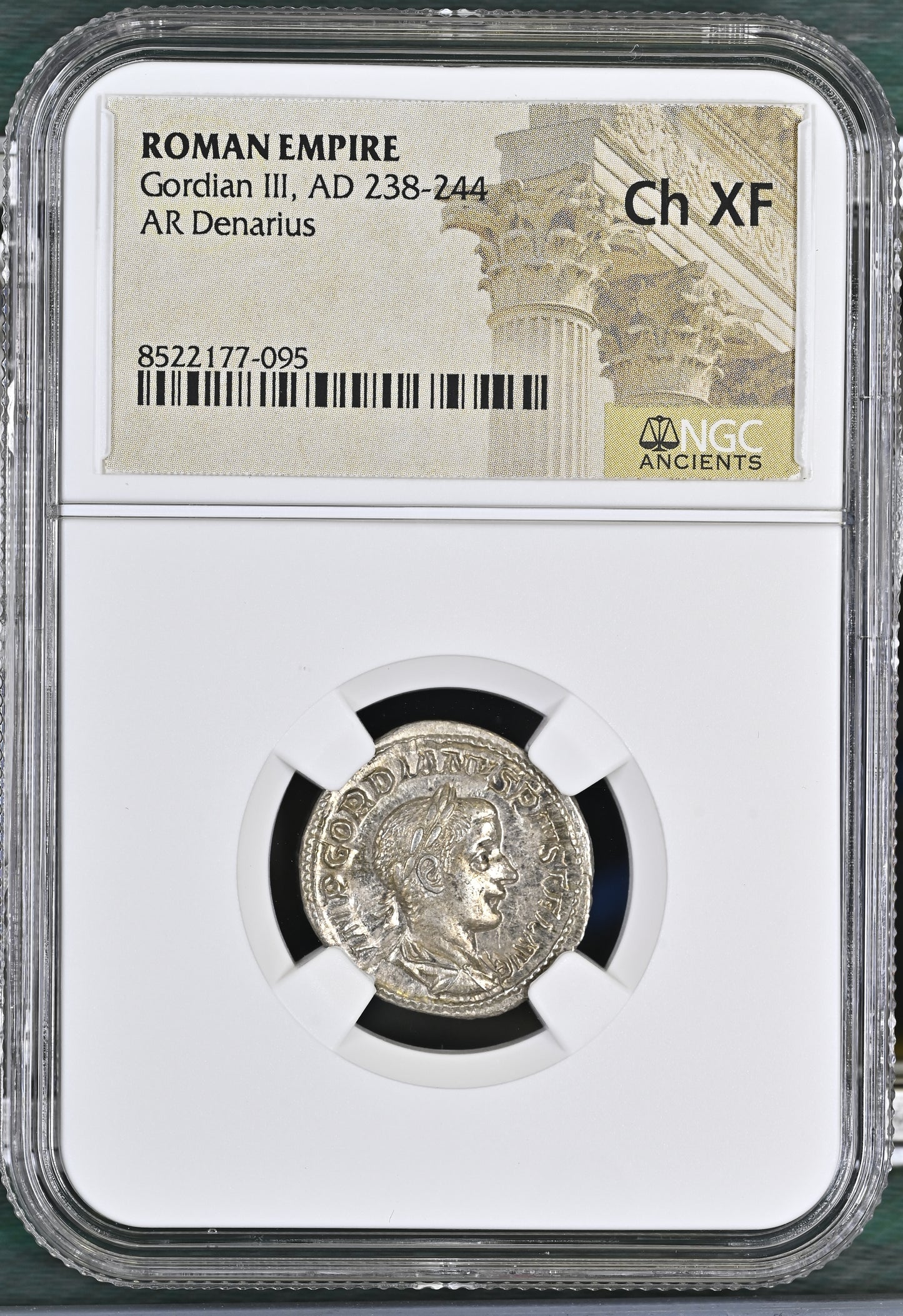 Roman Empire - Gordian III - Silver Denarius - NGC Ch XF