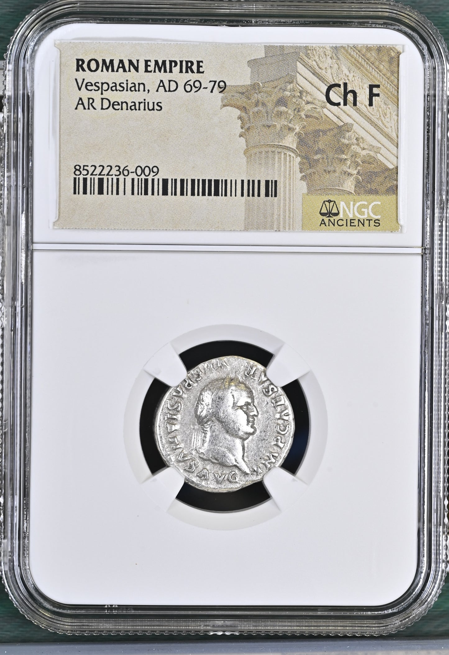Roman Empire - Vespasian - Silver Denarius - NGC Ch F