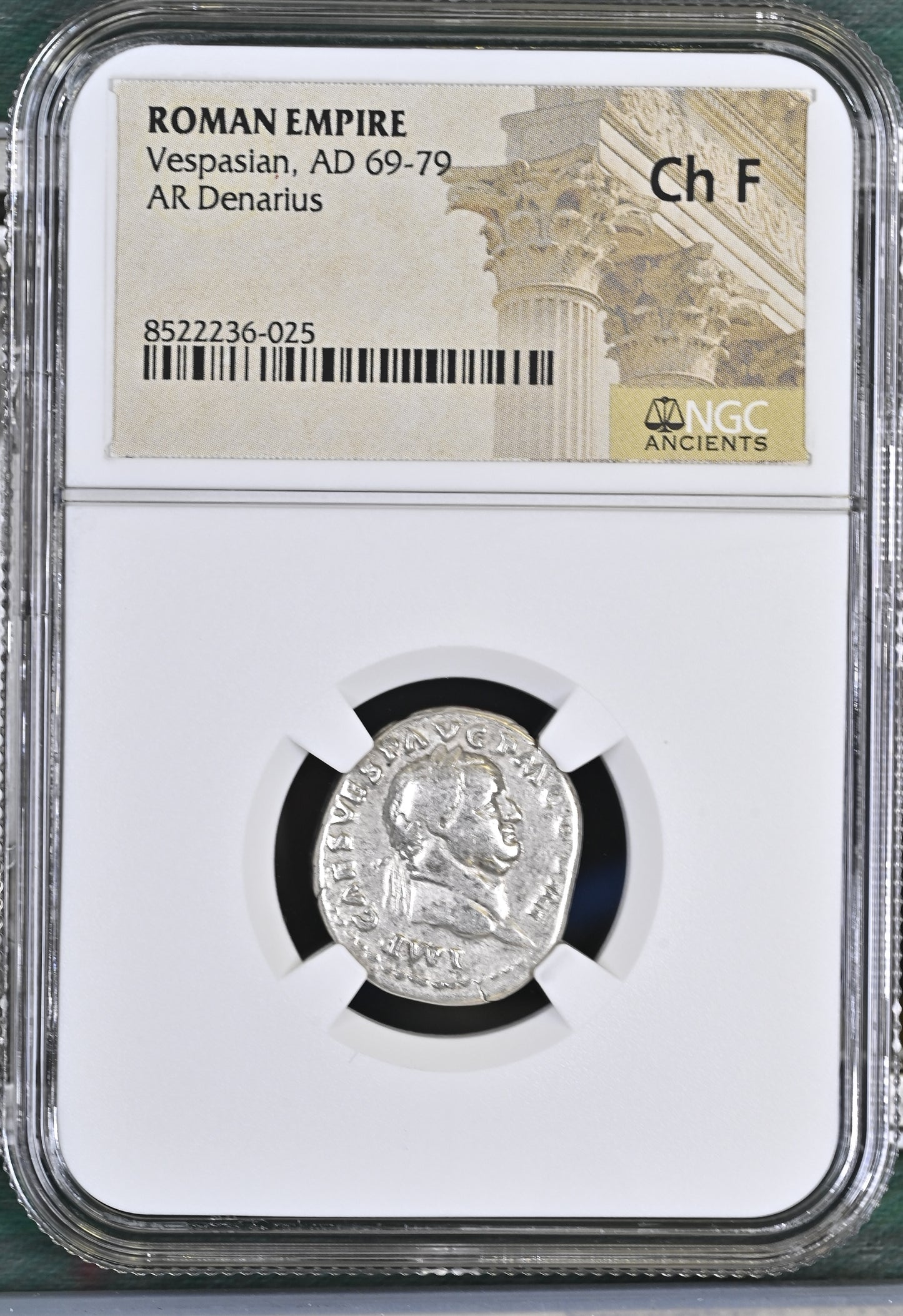 Roman Empire - Vespasian - Silver Denarius - NGC Ch F