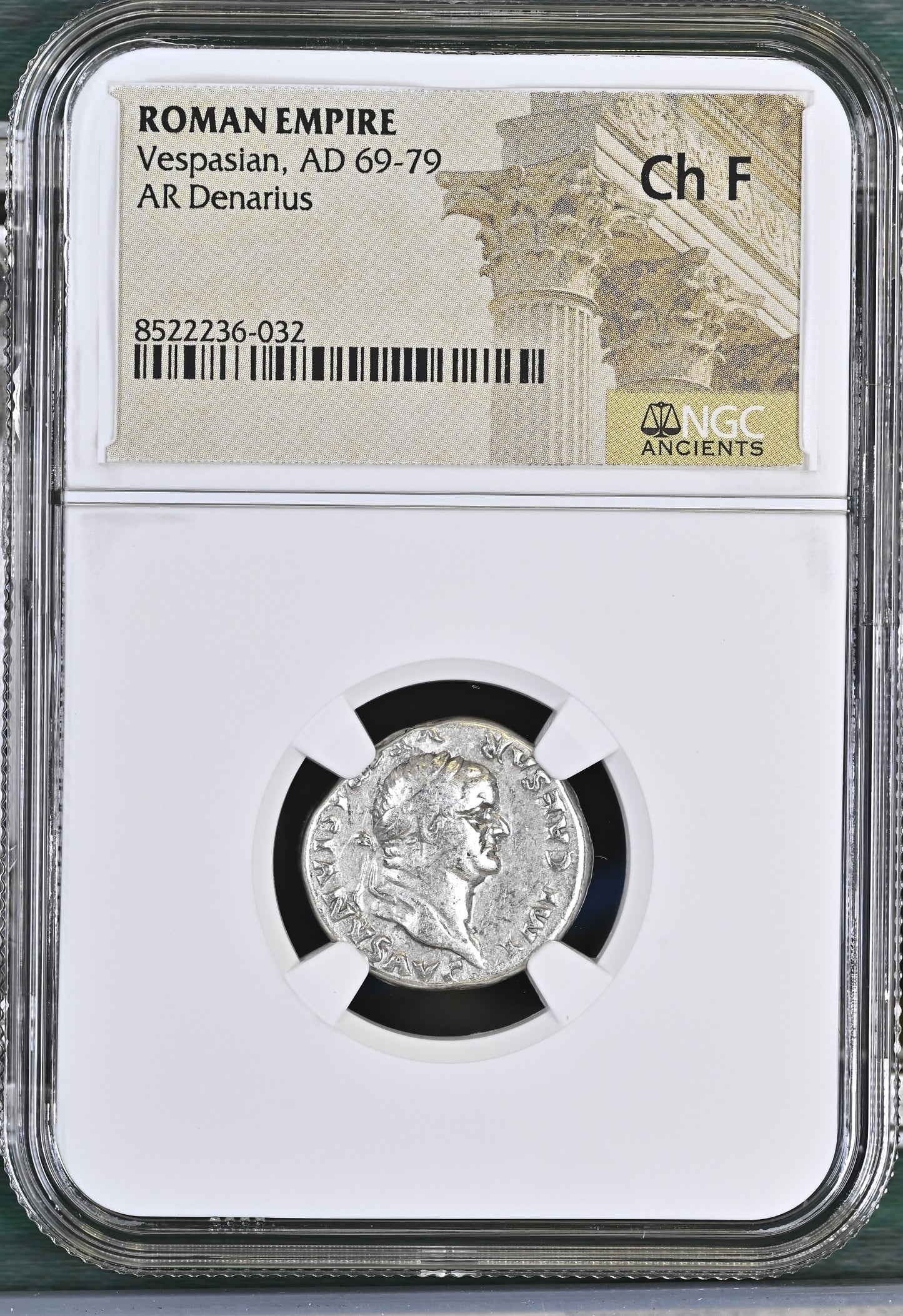 Roman Empire - Vespasian - Silver Denarius - NGC Ch F