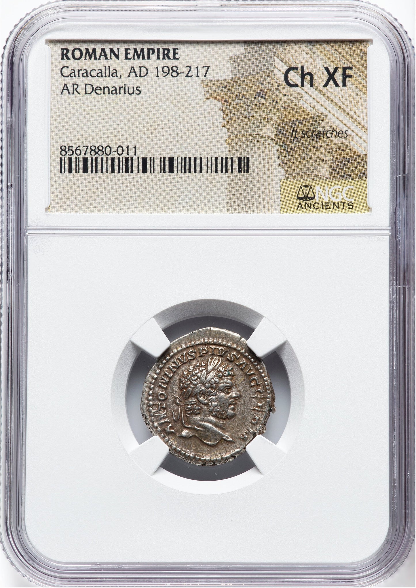 Roman Empire - Caracalla - Silver Denarius - NGC Ch XF