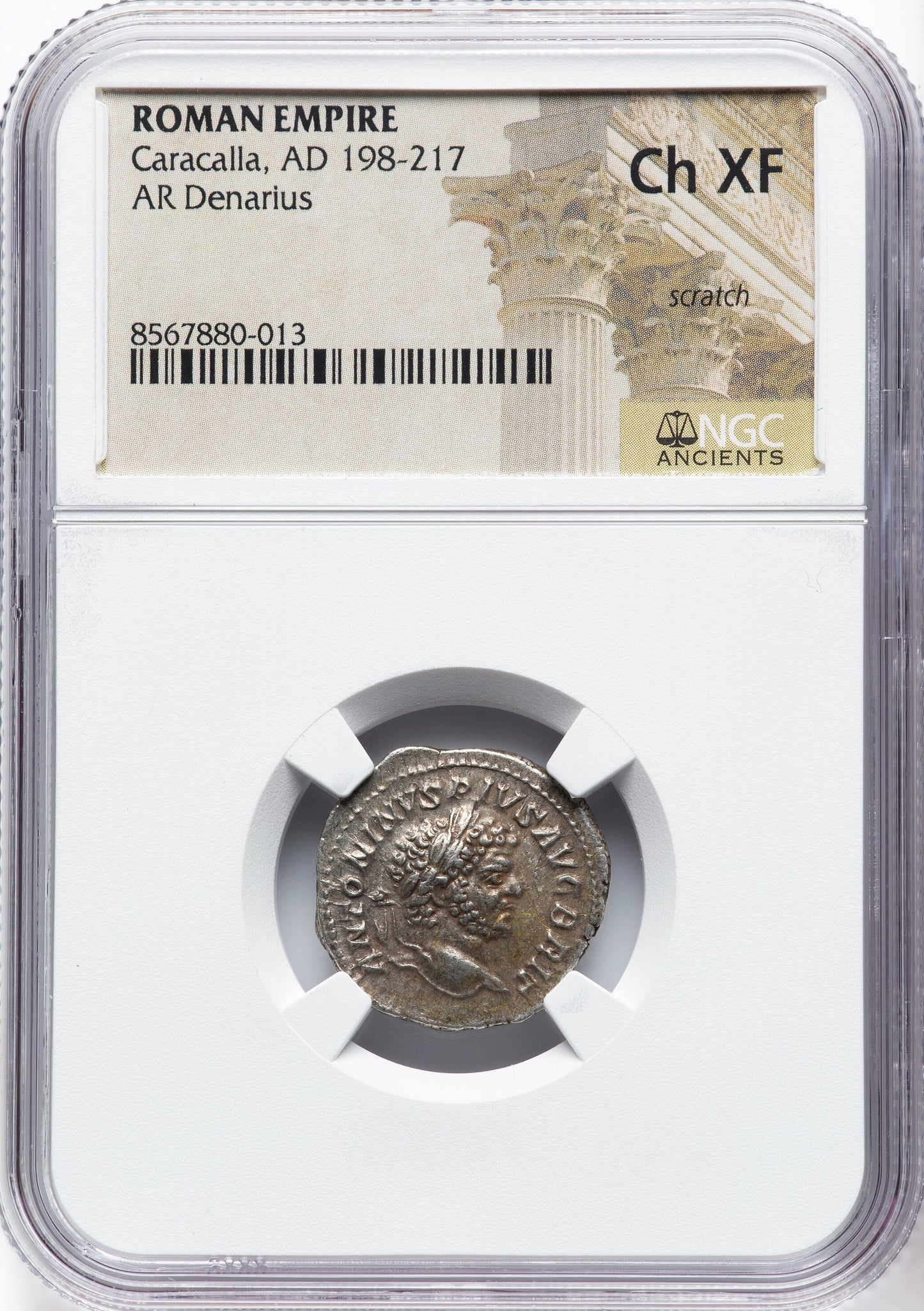 Roman Empire - Caracalla - Silver Denarius - NGC Ch XF