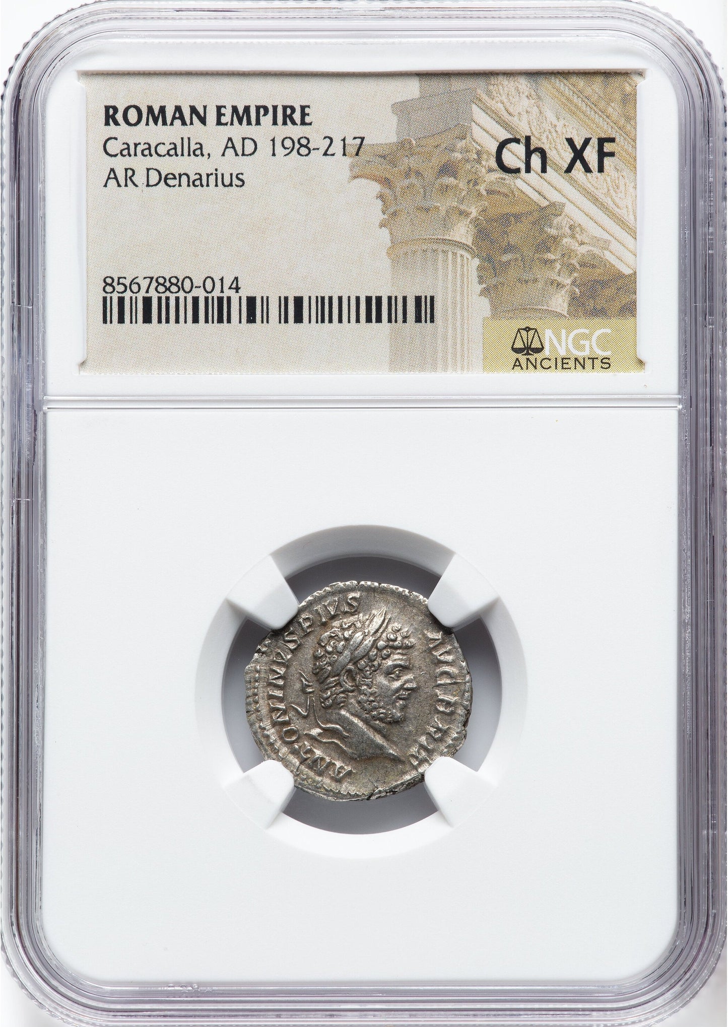Roman Empire - Caracalla - Silver Denarius - NGC Ch XF