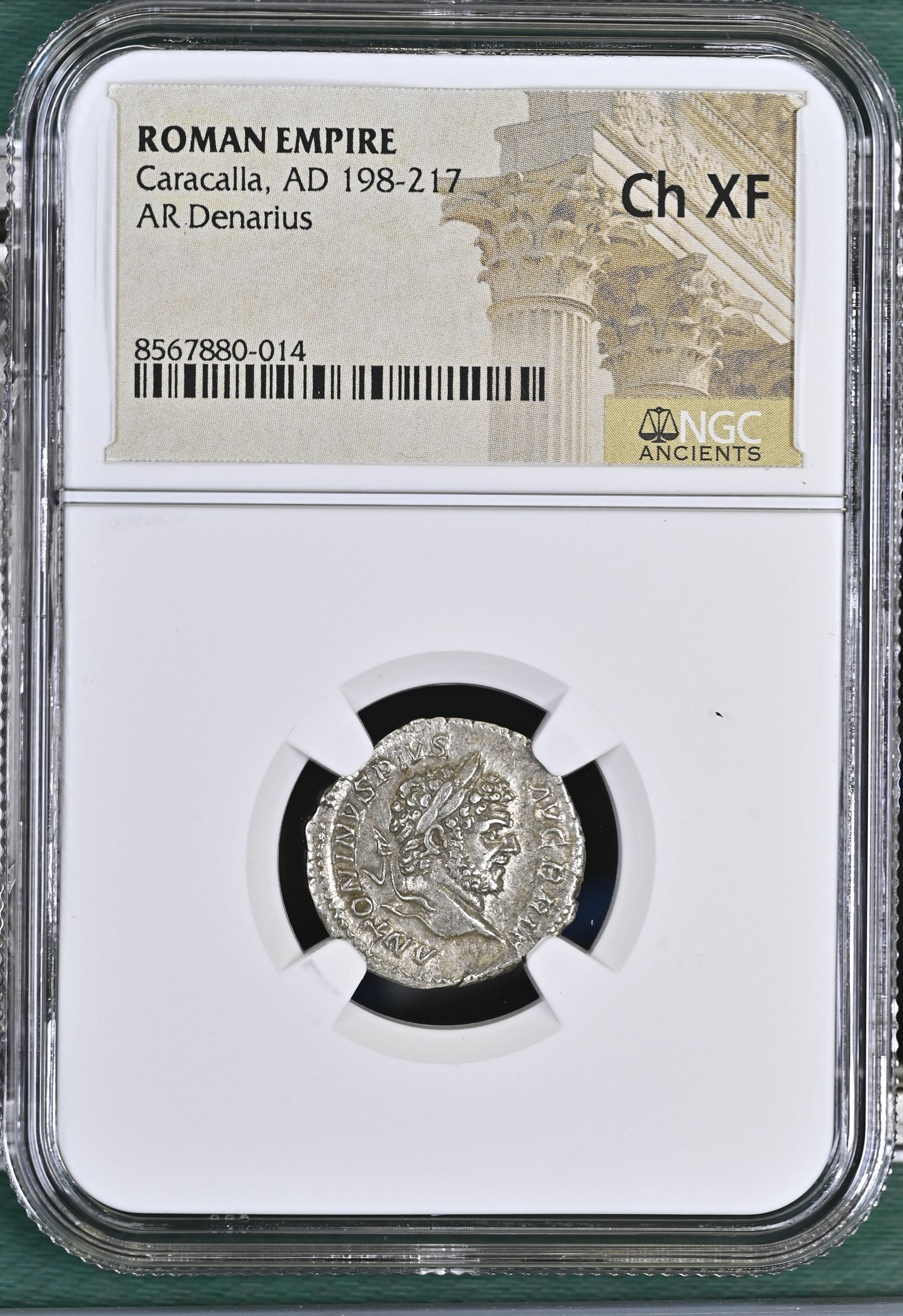 Roman Empire - Caracalla - Silver Denarius - NGC Ch XF