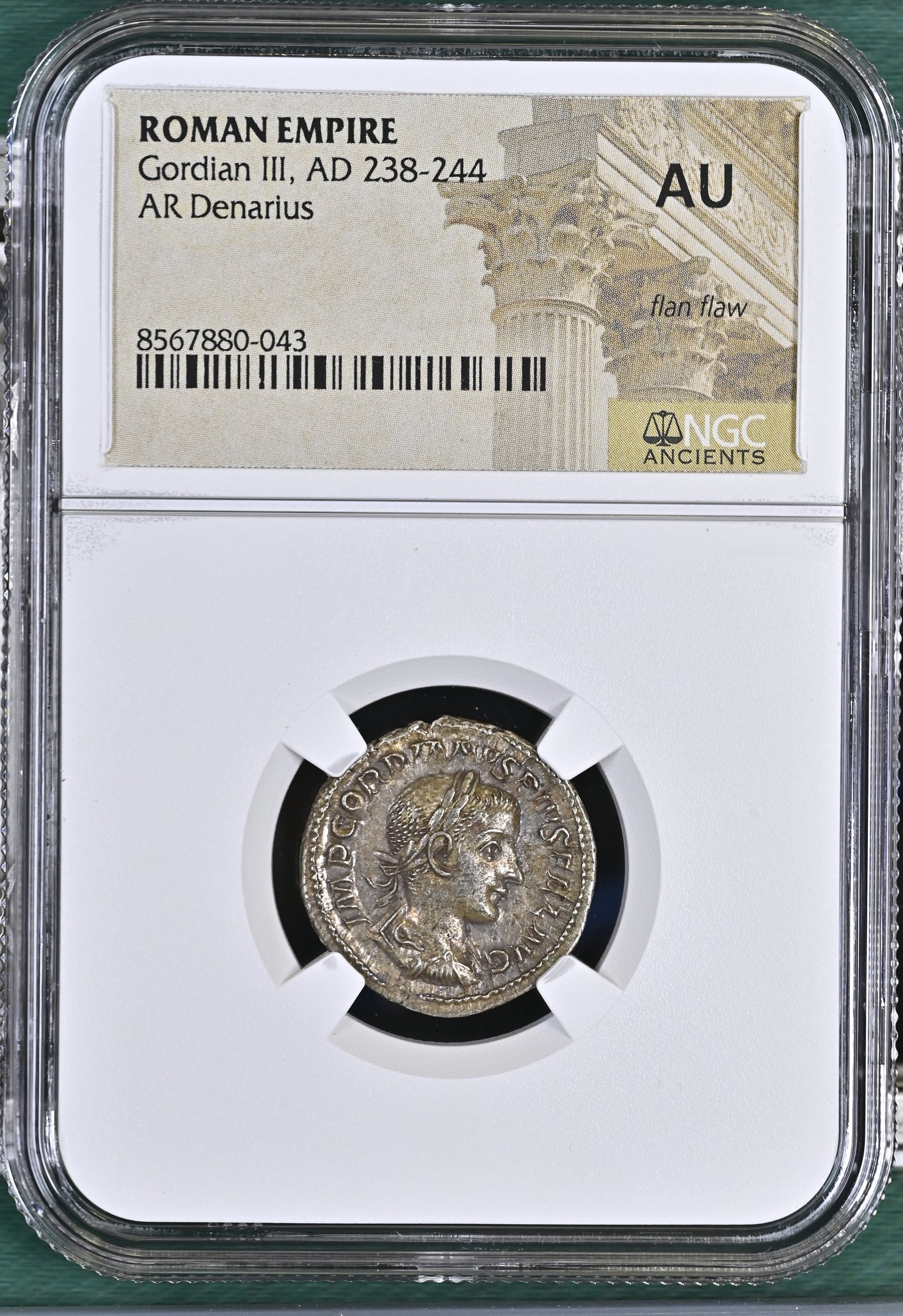 Roman Empire - Gordian III - Silver Denarius - NGC AU
