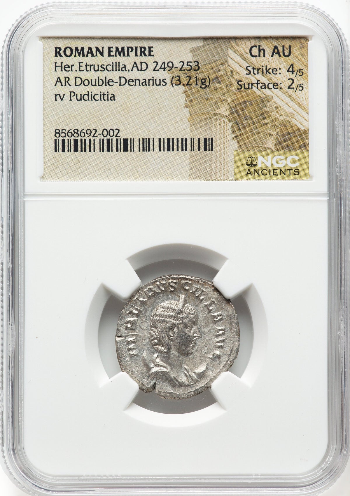 Roman Empire - Herennia Etruscilla - Silver Double-Denarius - NGC Ch AU - RIC:58b