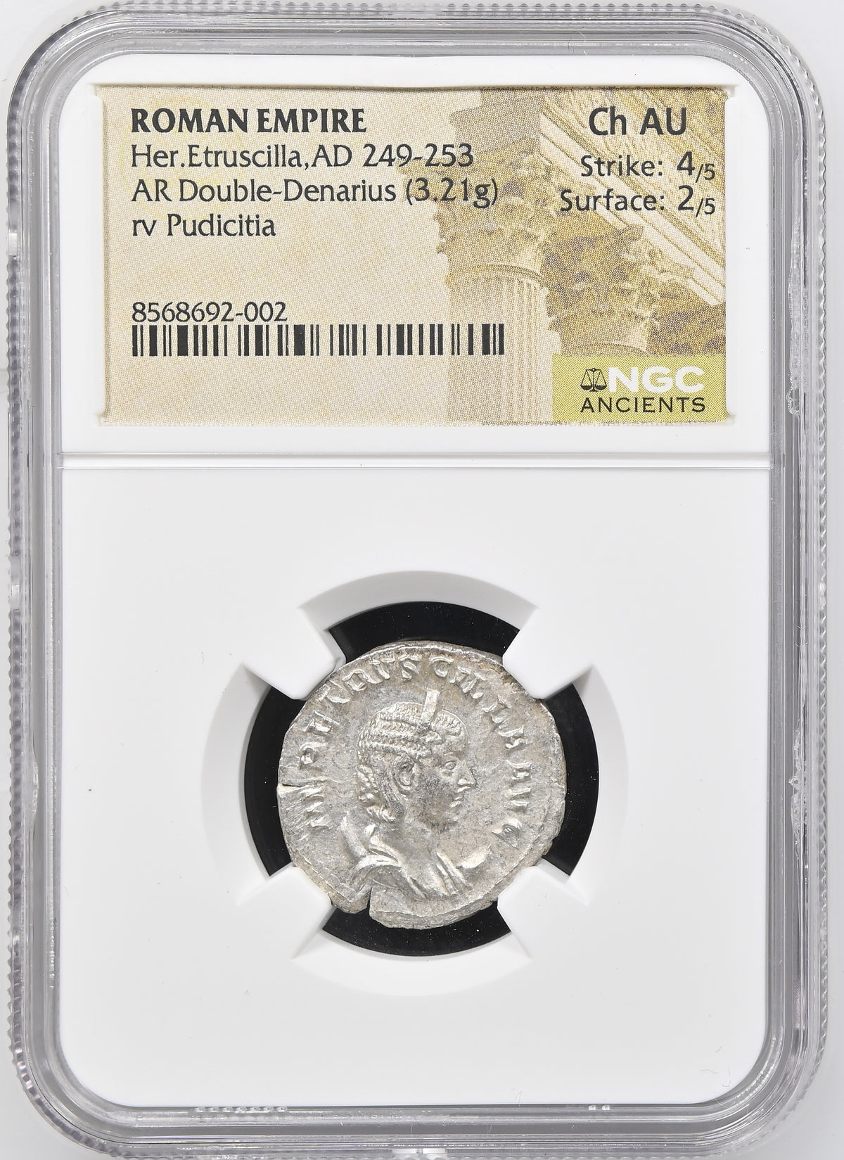 Roman Empire - Herennia Etruscilla - Silver Double-Denarius - NGC Ch AU - RIC:58b