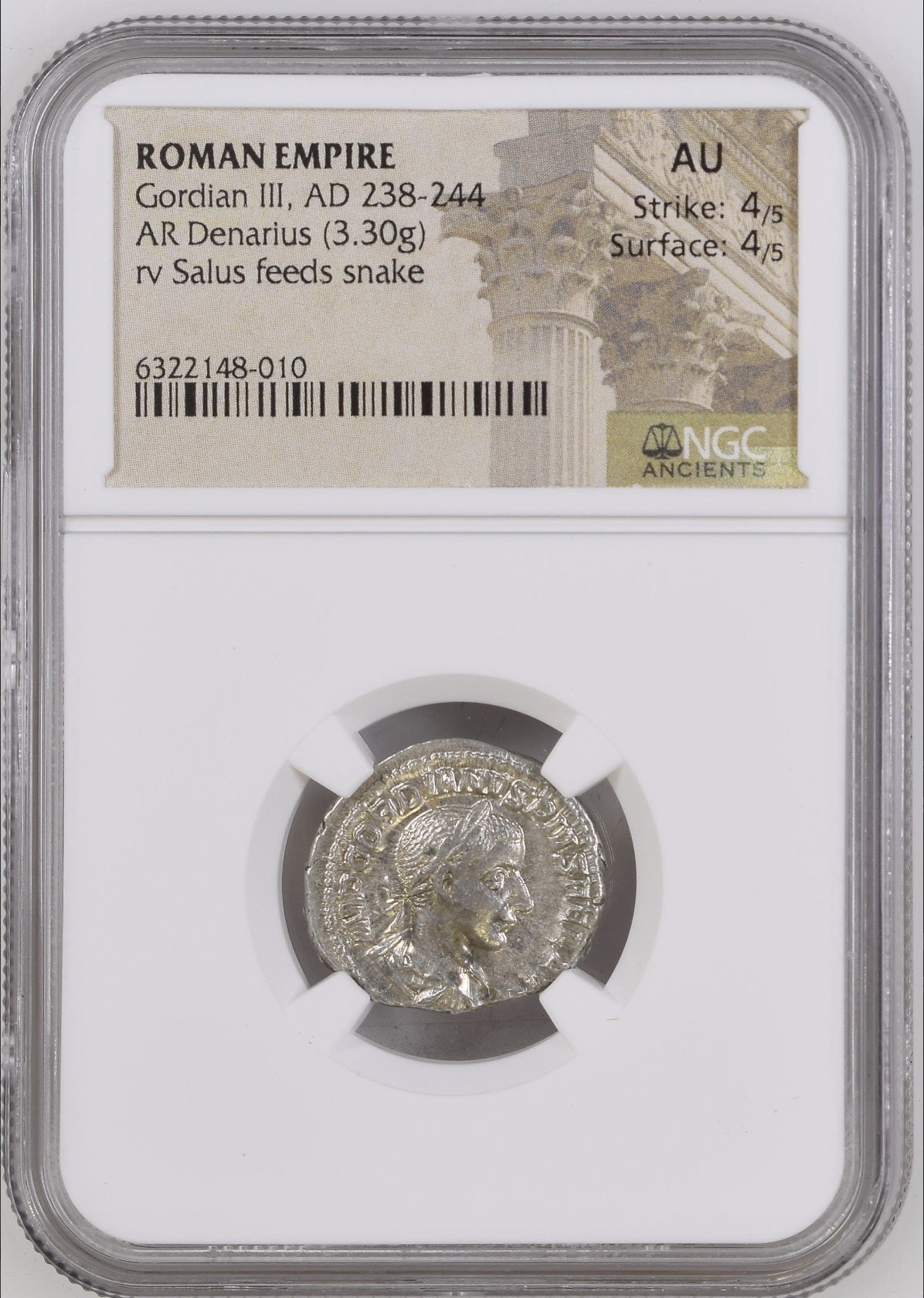 Roman Empire - Gordian III - Silver Denarius - NGC AU - Cohen:325